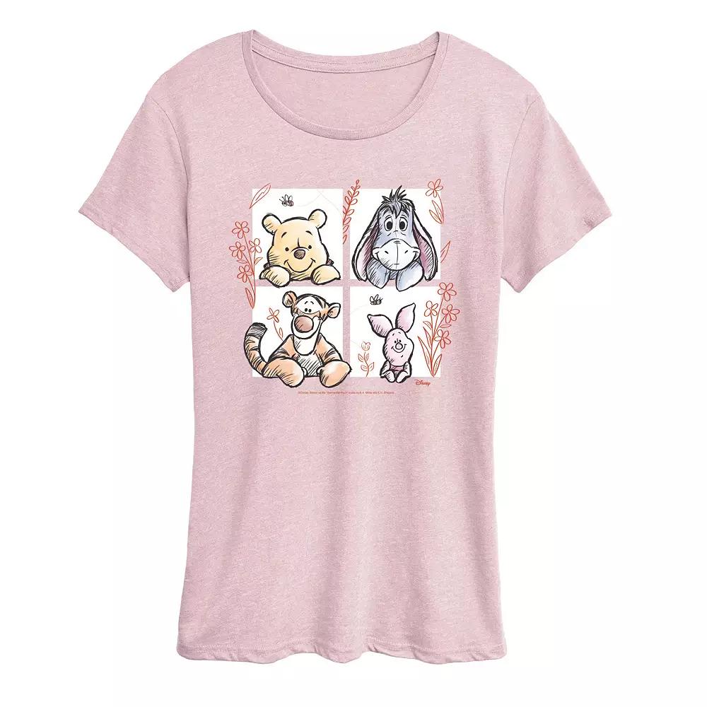 Disney's Winnie The Pooh Women's Floral Grid Graphic Tee,  Product Image