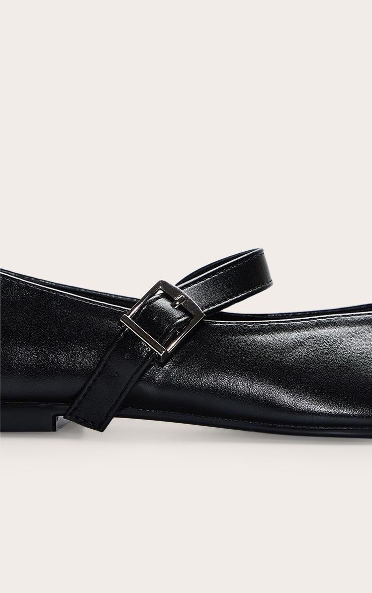 Black Round Toe Ballet Flat With Buckle Detail Product Image