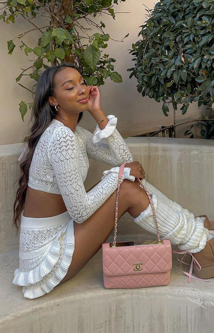 Lorri White Knit Ruffle Top Product Image