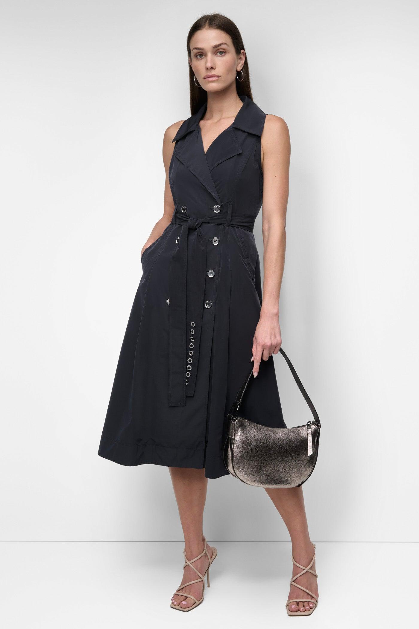 SLEEVELESS TECH COTTON BELTED MIDI DRESS Product Image
