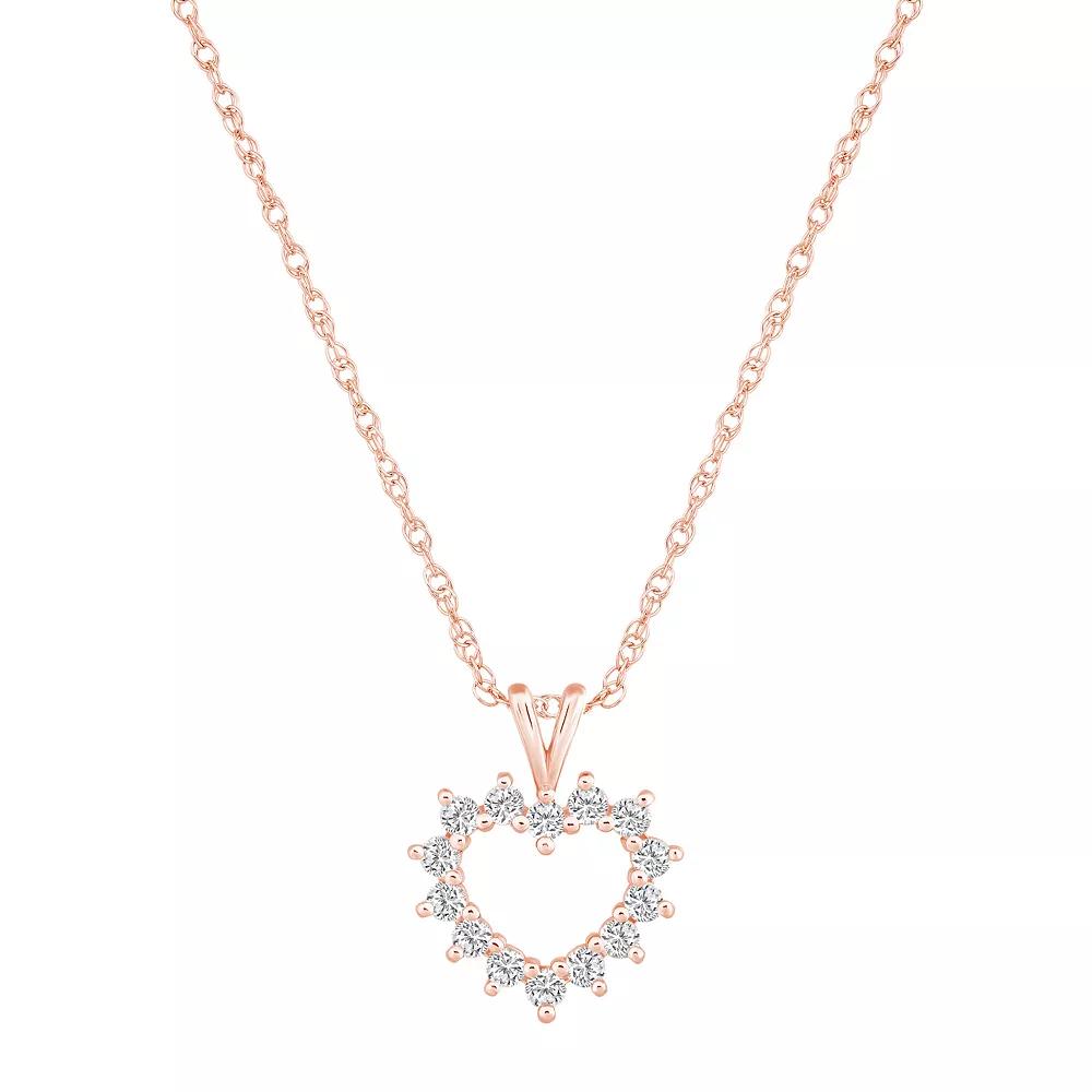 Alyson Layne 14k Gold 1/4 Carat T.W. Diamond Petite Open Heart Pendant Necklace, Women's, Size: 18", 14k Rose Gold Product Image