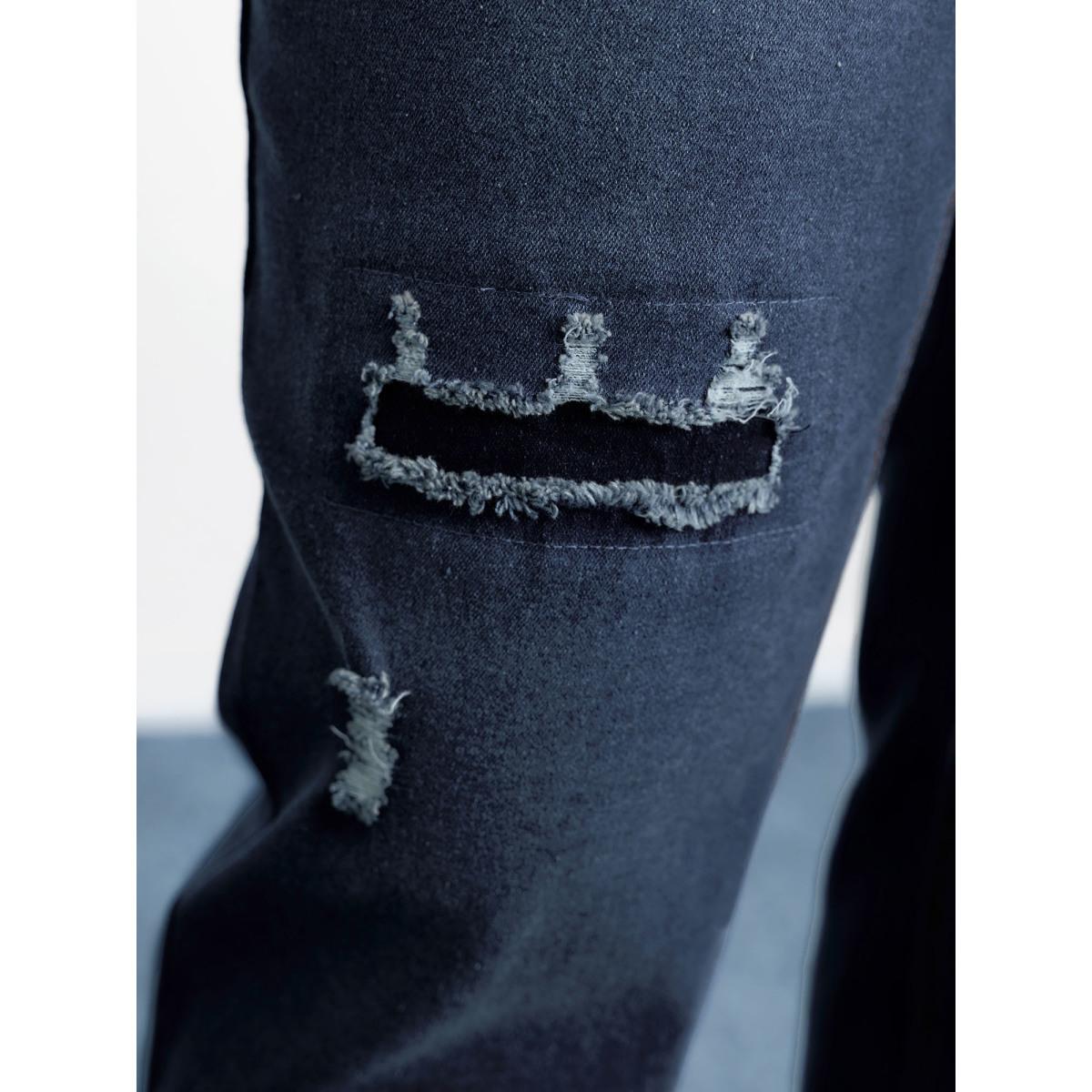 Plus Size Stretchy Crown Ripped Straight-Leg Jeans Women Denimindigo Leisure Cut-Out High stretch Slanted pocket Jeans BloomChic 14/1X Product Image