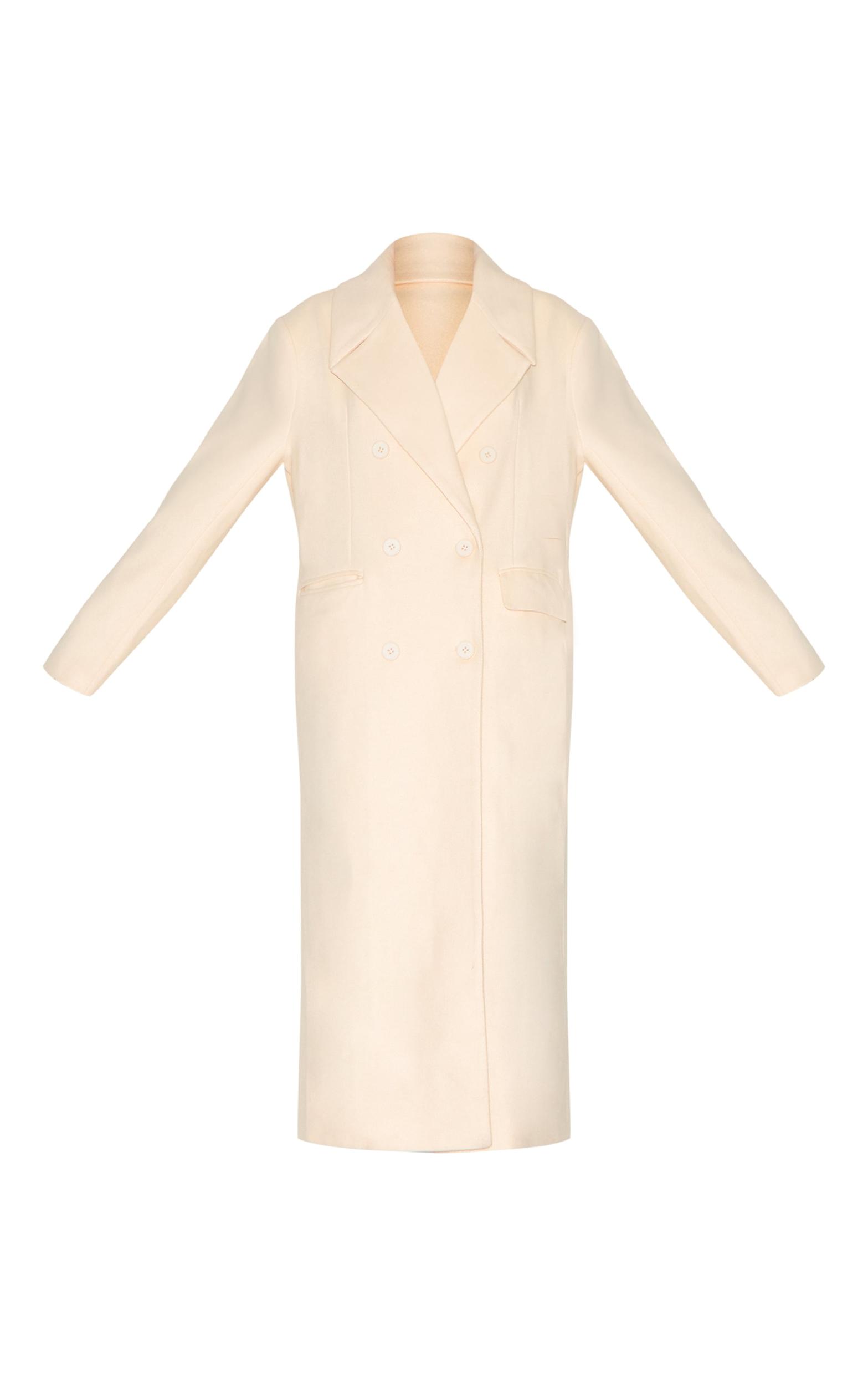 Ecru Wool Look Double Breasted Oversized Maxi Coat Product Image