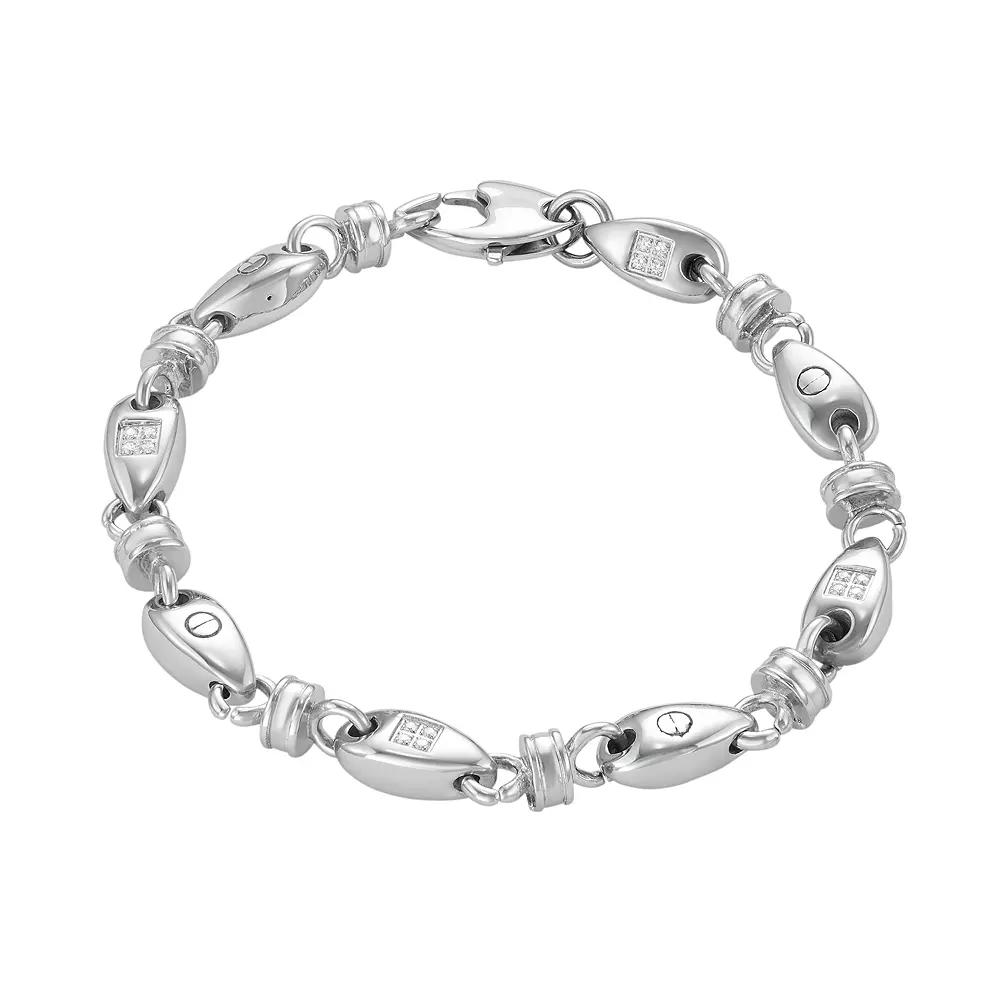 Men's Stainless Steel Cubic Zirconia Oval Link Bracelet, Size: 8.5" Product Image