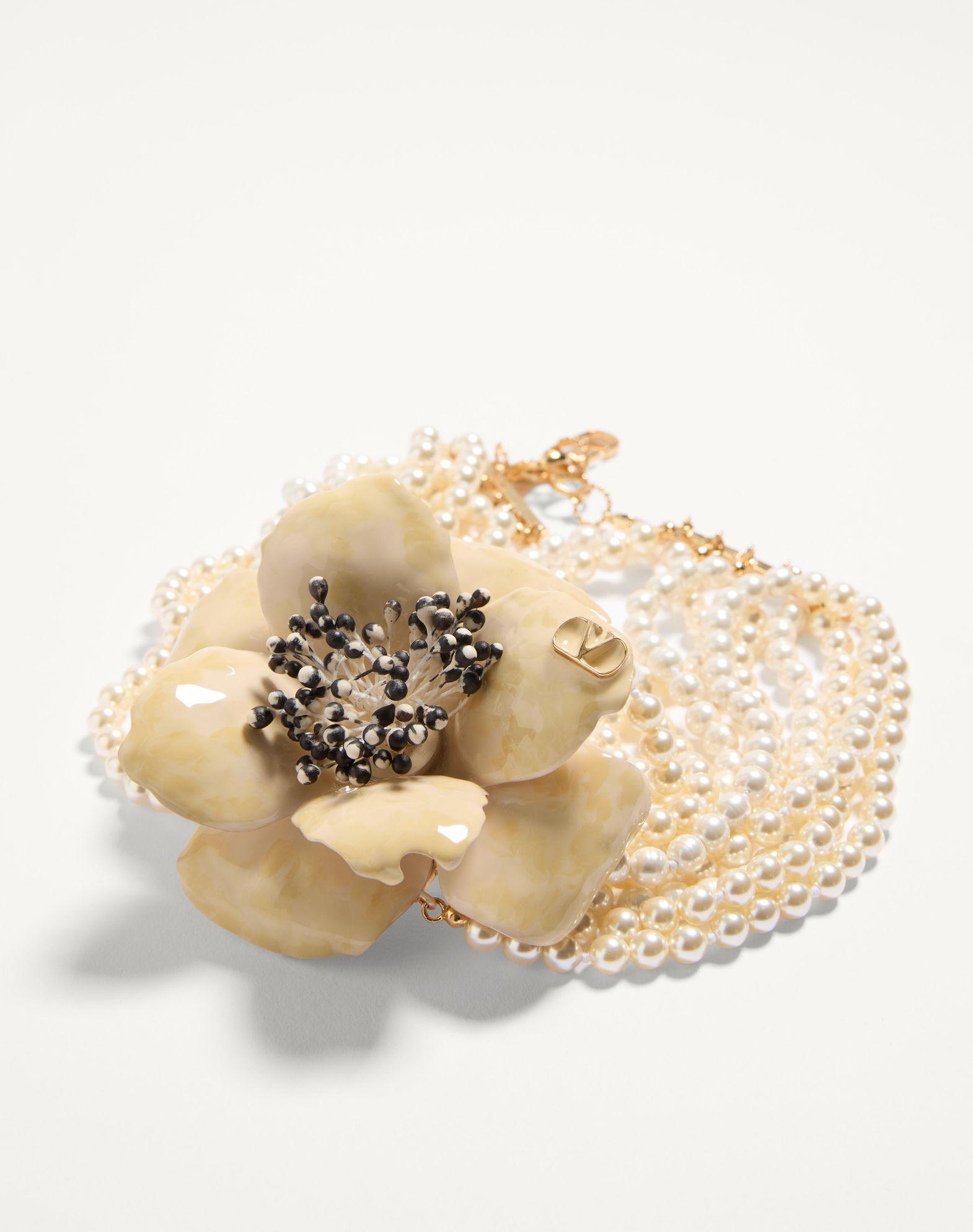 Fleur Lumineuse Necklace In Metal, Enamel, Pearls And Fabric Product Image
