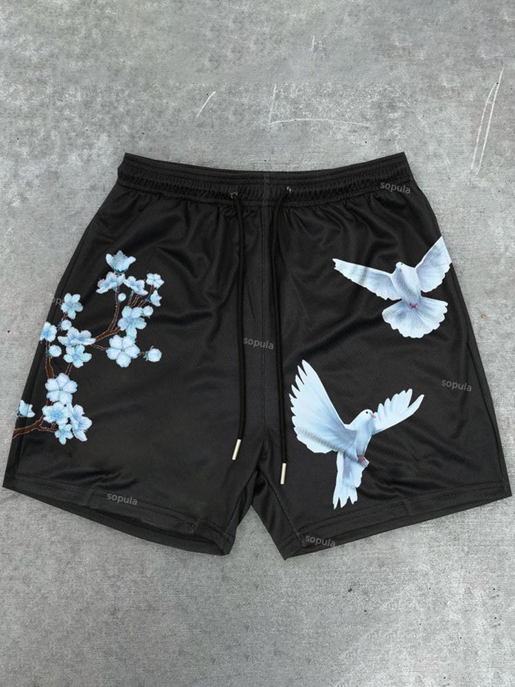 Sopula Cherry Blossom Dove Print Graphic Men's Mesh Shorts Product Image