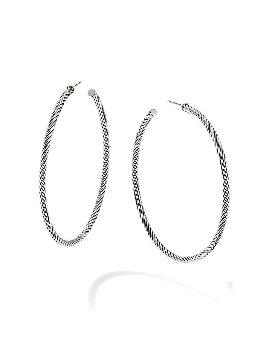Womens Sculpted Cable Hoop Earrings in Sterling Silver, 2.5in Product Image