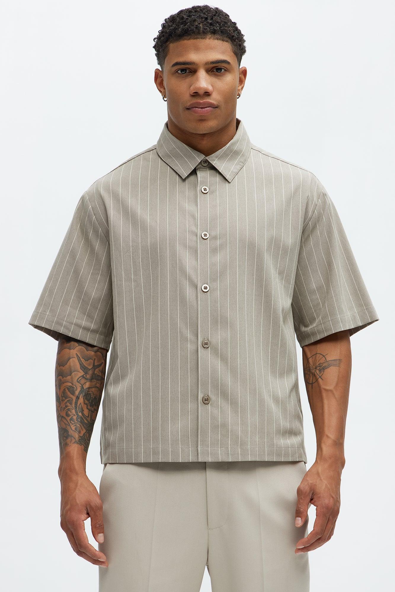 Cropped Elmer Striped Button Up Shirt - Brown Product Image