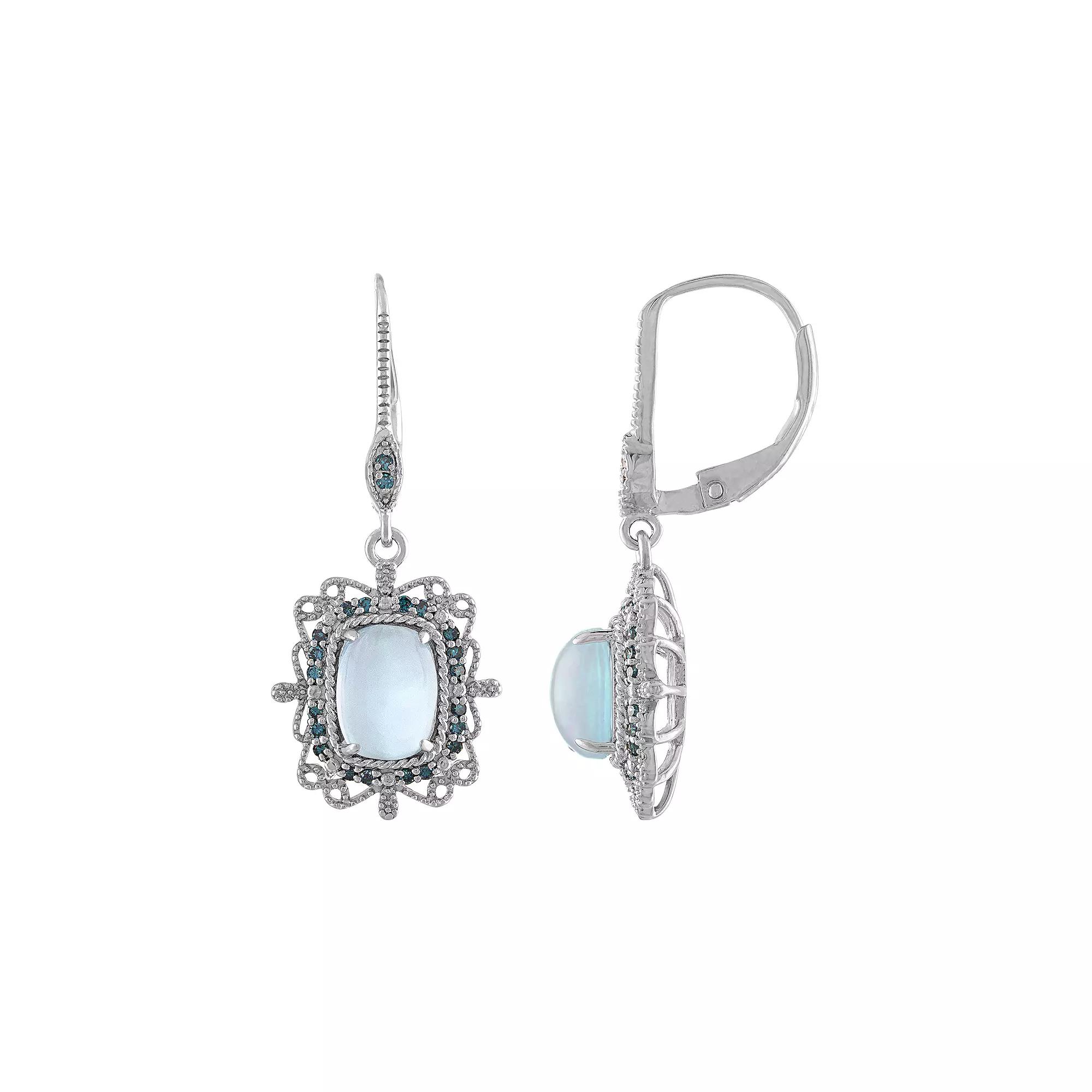 Tiara Sterling Silver White Opal & Blue Diamond Accent Drop Earrings, Women's Product Image
