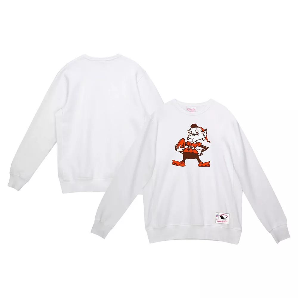 Men's Mitchell & Ness White Cleveland Browns Basic Fleece Pullover Sweatshirt,  Product Image