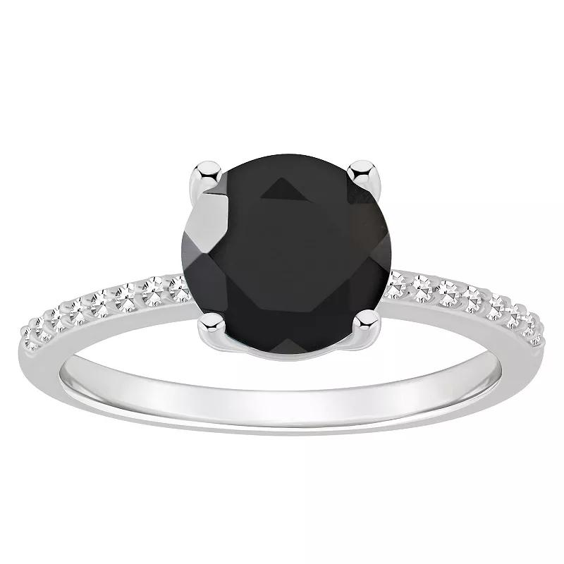 Alyson Layne Sterling Silver Round Black Onyx 1/10 Carat T.W. Diamond Ring, Women's, Size: 6 Product Image