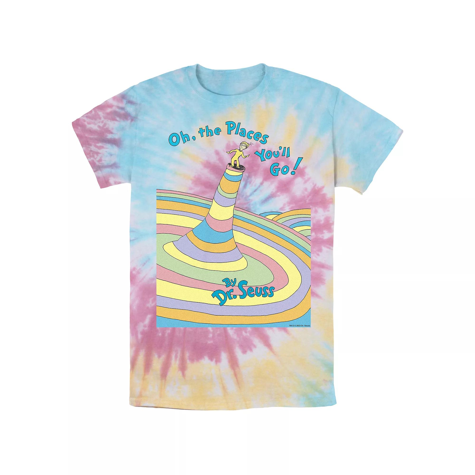 Men's Dr. Seuss Oh The Places You'll Go Tie Dye Graphic Tee, Size: Small, Blue Pink Light Yellow Product Image