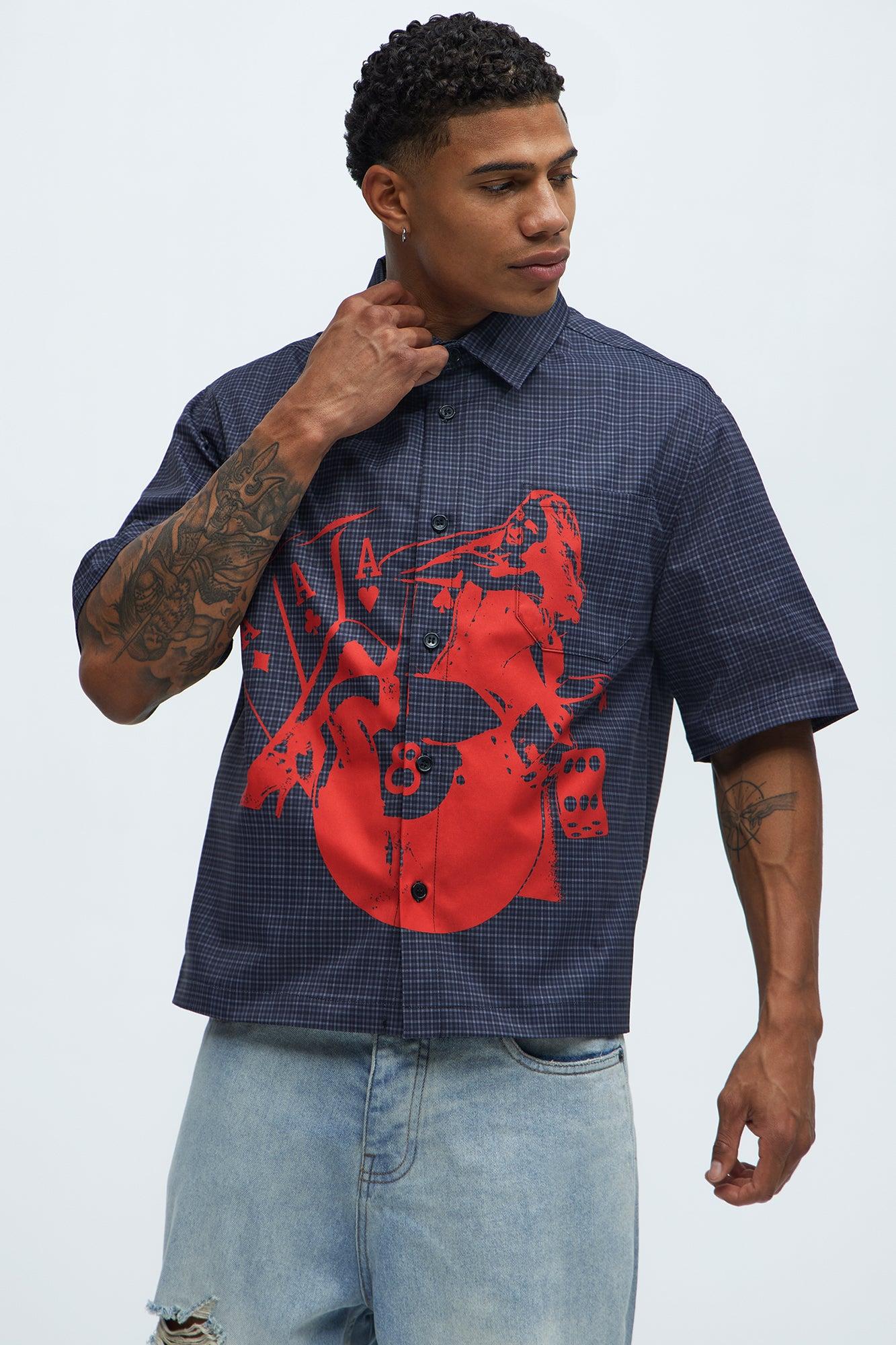 Cropped Pin Up Graphic Button Up Shirt - Black/combo Product Image