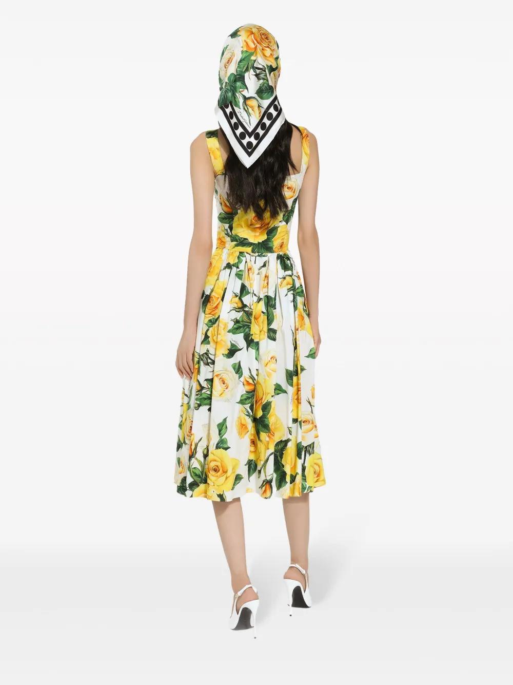 rose-print cotton midi dress Product Image