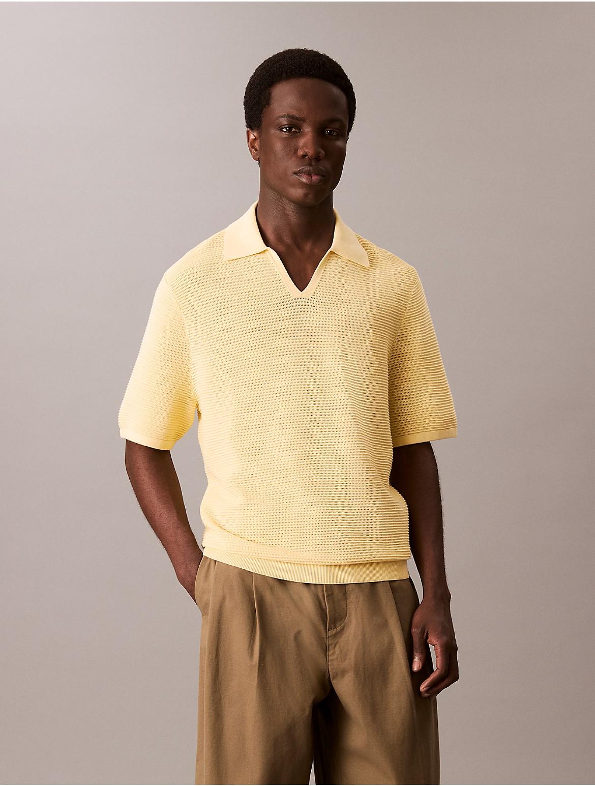 Calvin Klein Mens Tech Knit Sweater Polo Shirt - Yellow Product Image