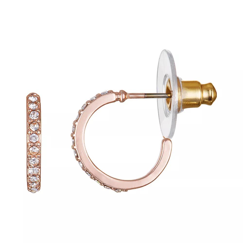 LC Lauren Conrad Small Simulated Crystal C-Hoop Earrings, Women's, Rose Gold Tone Product Image