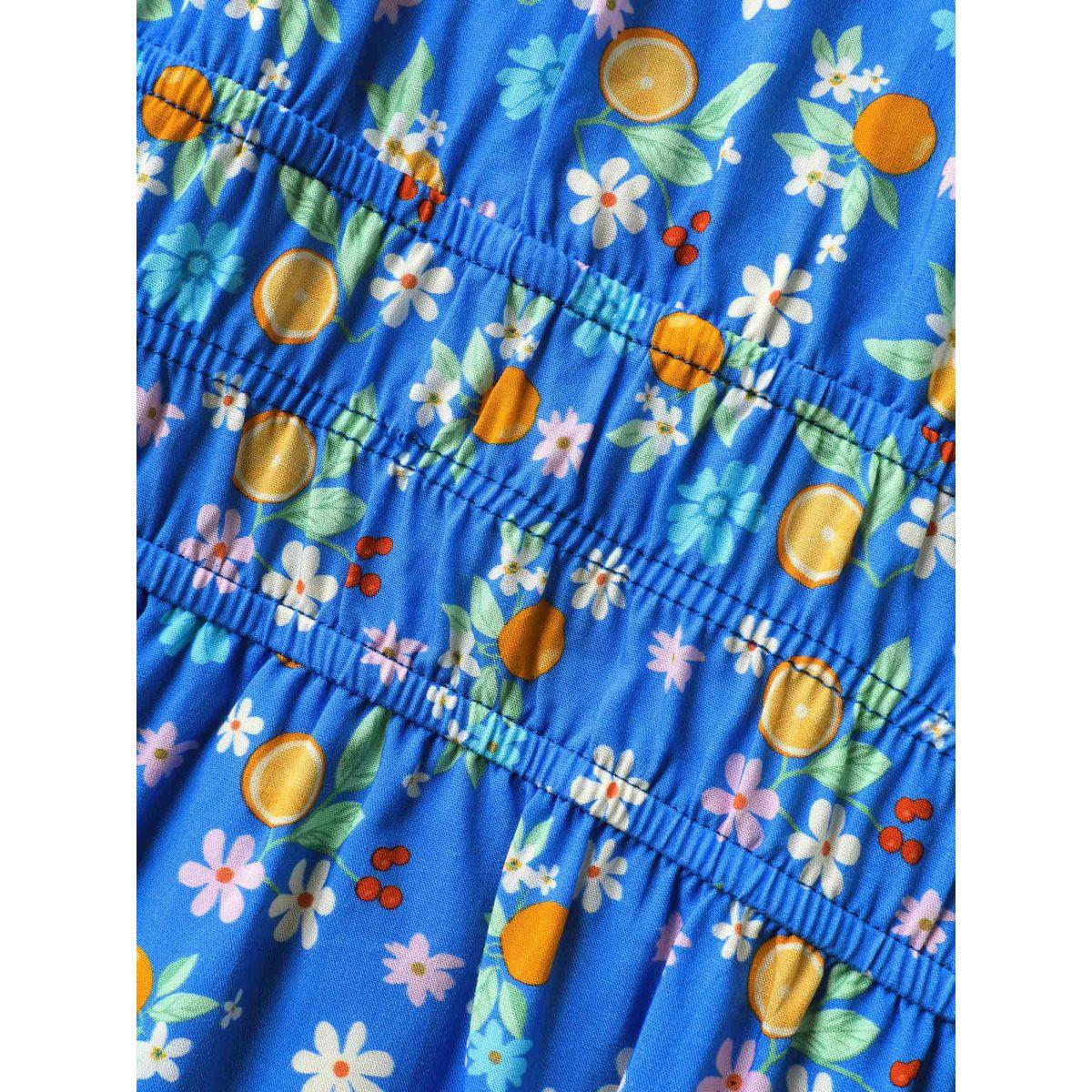 Plus Size Fruity Floral Stretchy Waist Midi Dress Skyblue Women Leisure Overlap Collar Cap Sleeve Curvy BloomChic 26/4X Product Image