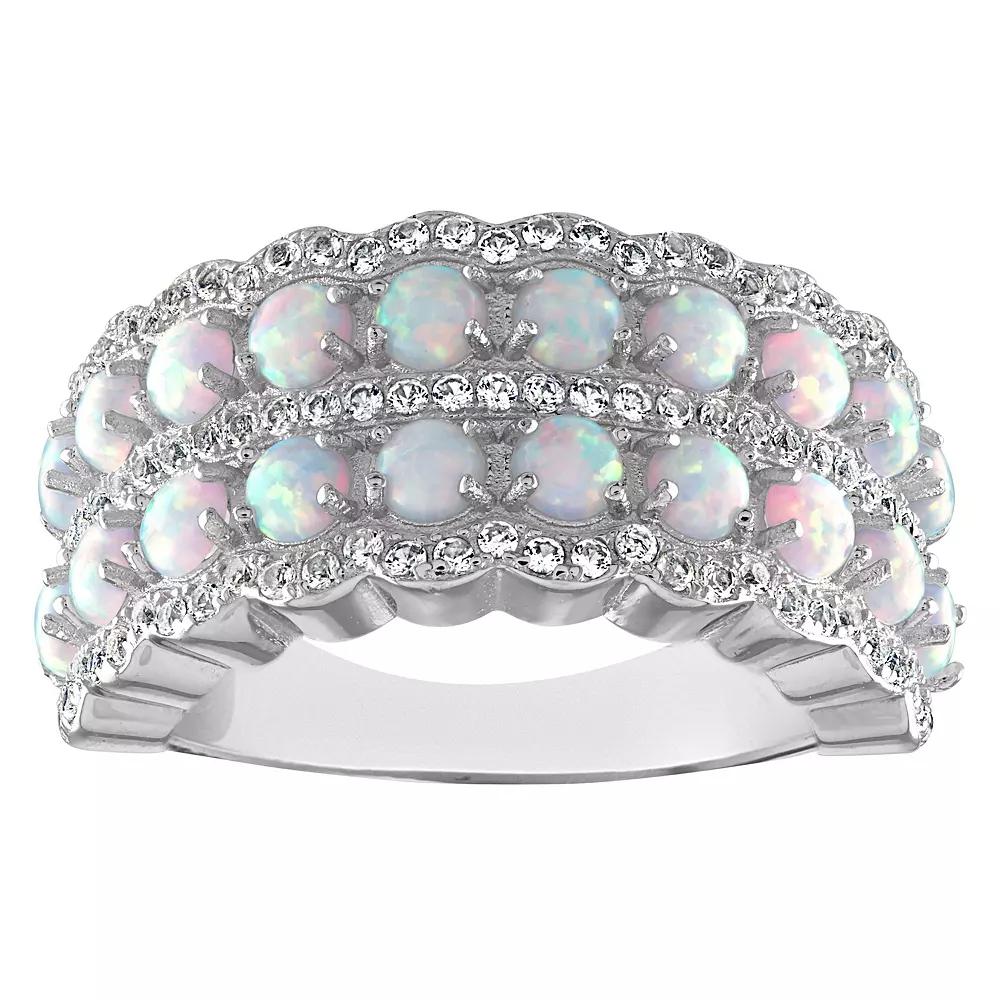 Designs by Gioelli Sterling Silver Lab-Created Opal & White Sapphire Ring, Women's,  Product Image