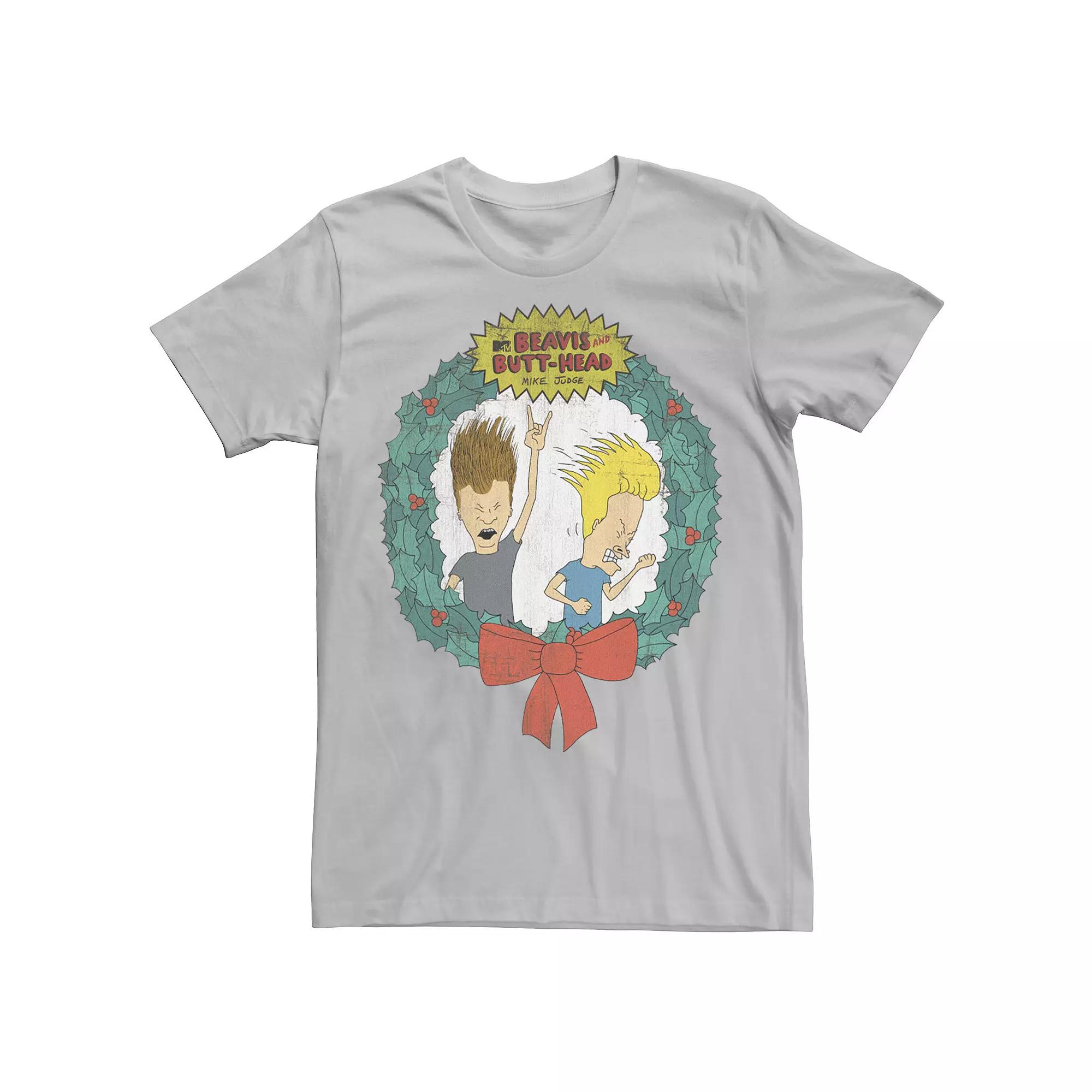 Men's Cartoon Network Beavis and Butthead Christmas Wreath Tee,  Product Image