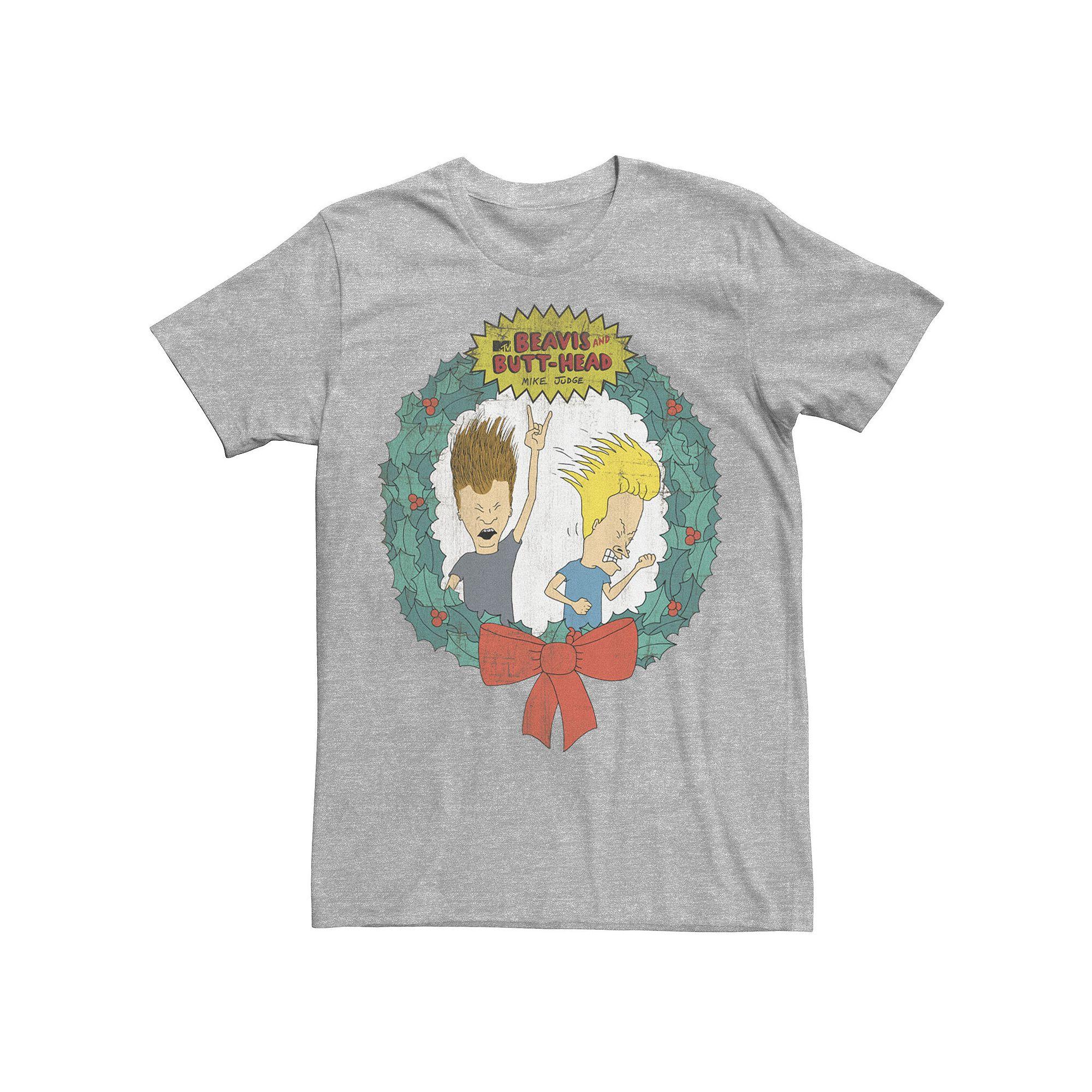 Men's Cartoon Network Beavis and Butthead Christmas Wreath Tee,  Product Image