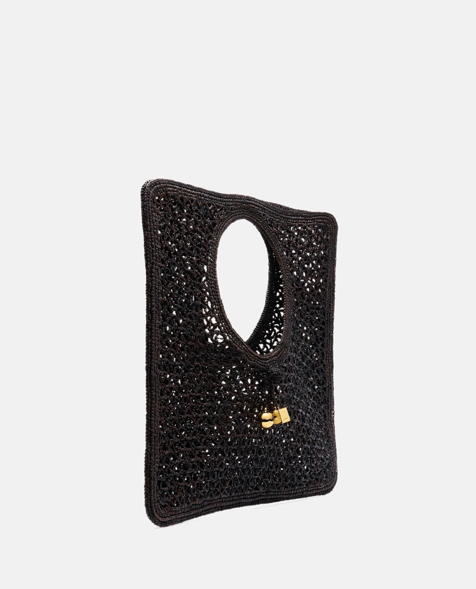 JACQUEMUS Carre Spiaggia Embellished Braided Raffia Tote In Black Product Image