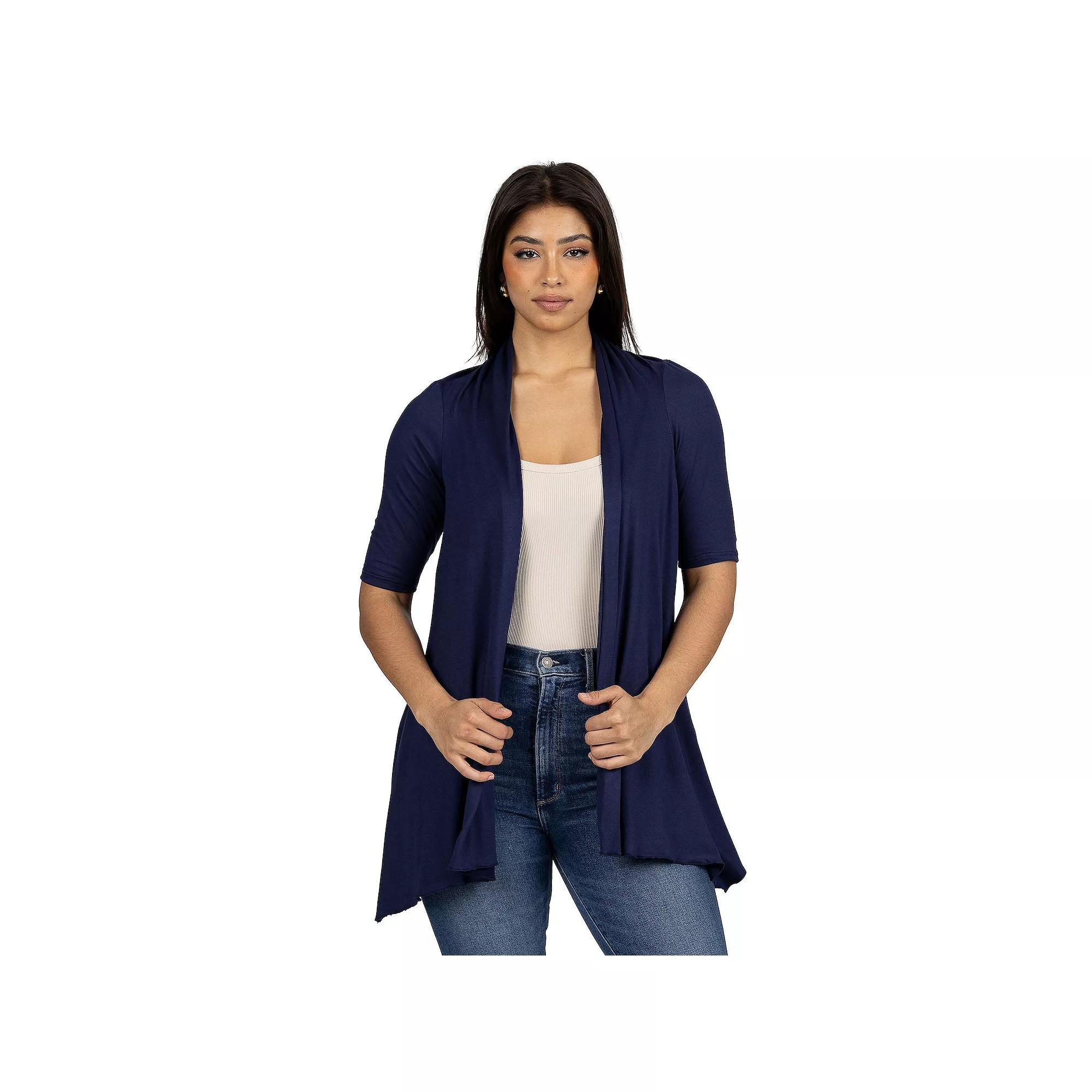 Women's 24Seven Comfort Apparel Loose Fit Open Front Cardigan with Half Sleeve,  Product Image