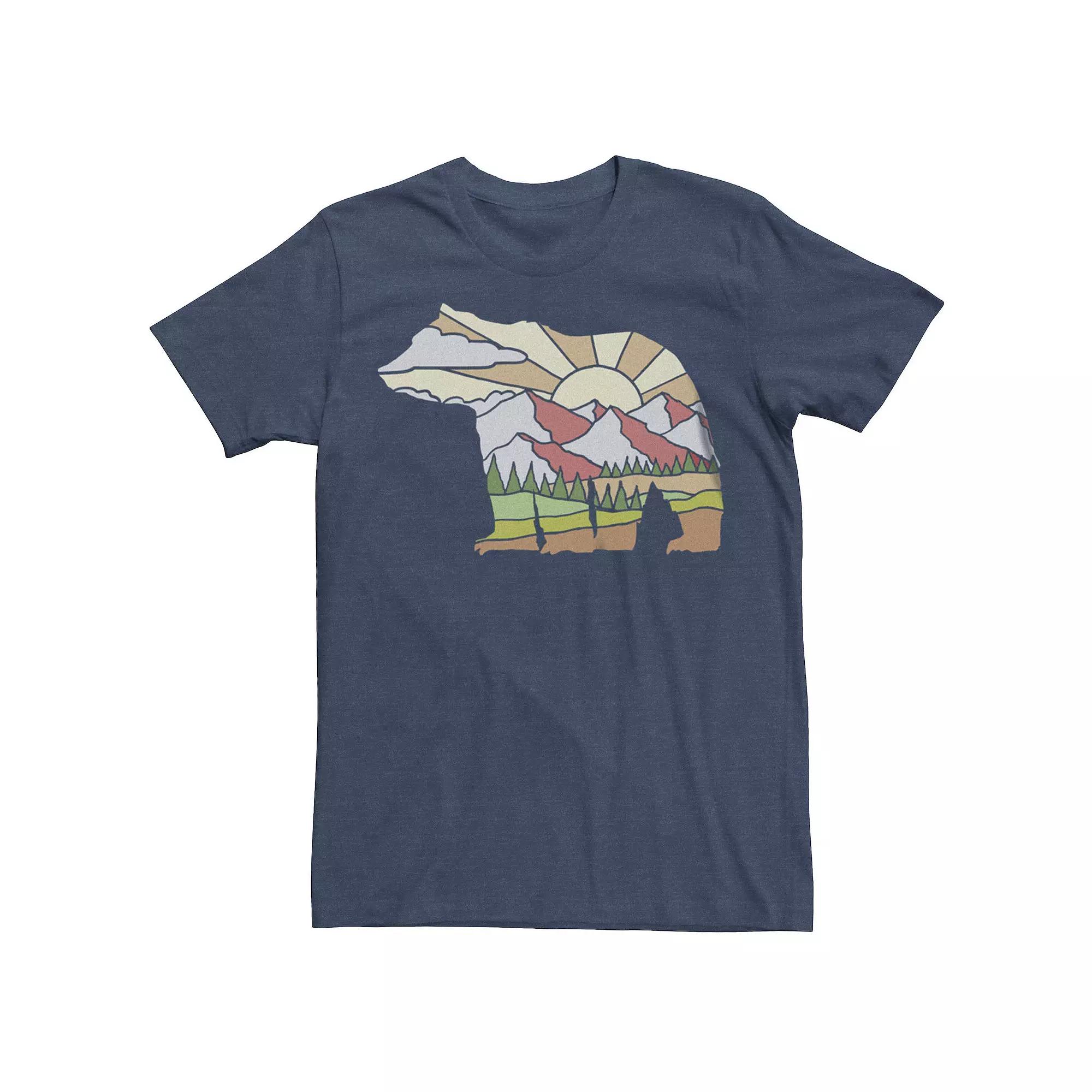 Men's Bear Silhouette Filled Landscape Graphic Tee,  Product Image