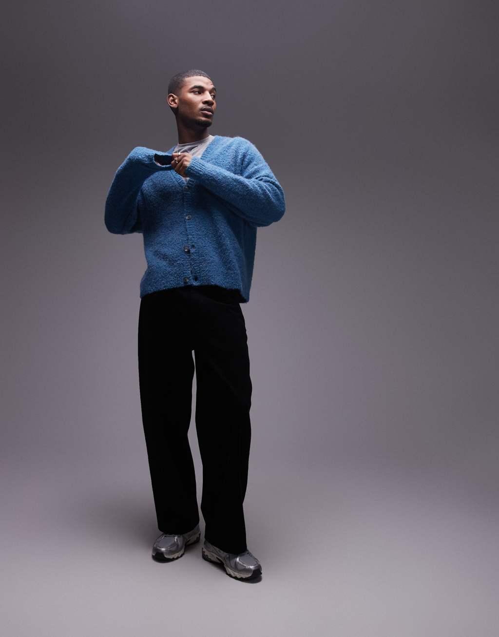 Topman relaxed fit cardigan in blue heather Product Image