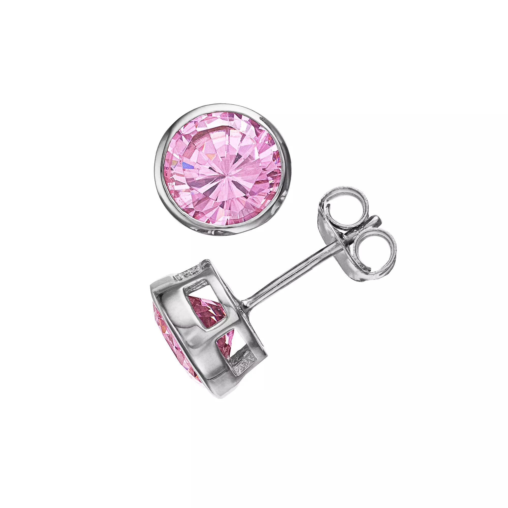 Rosabella Sterling Silver Pink Cubic Zirconia Stud Earrings, Women's Product Image