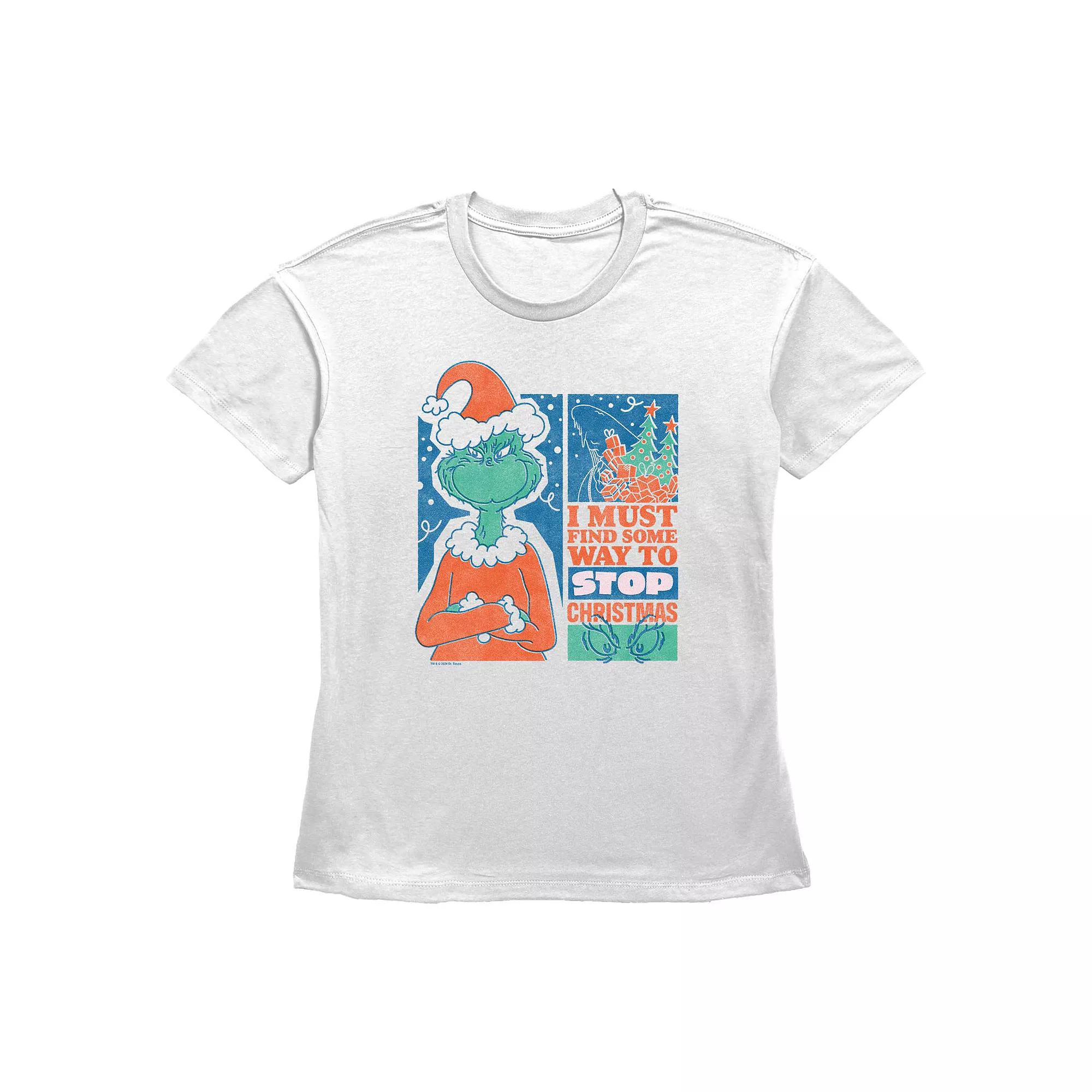 Women's Dr. Seuss Grinch Must Stop Christmas Graphic Tee, Size: Large, White Product Image