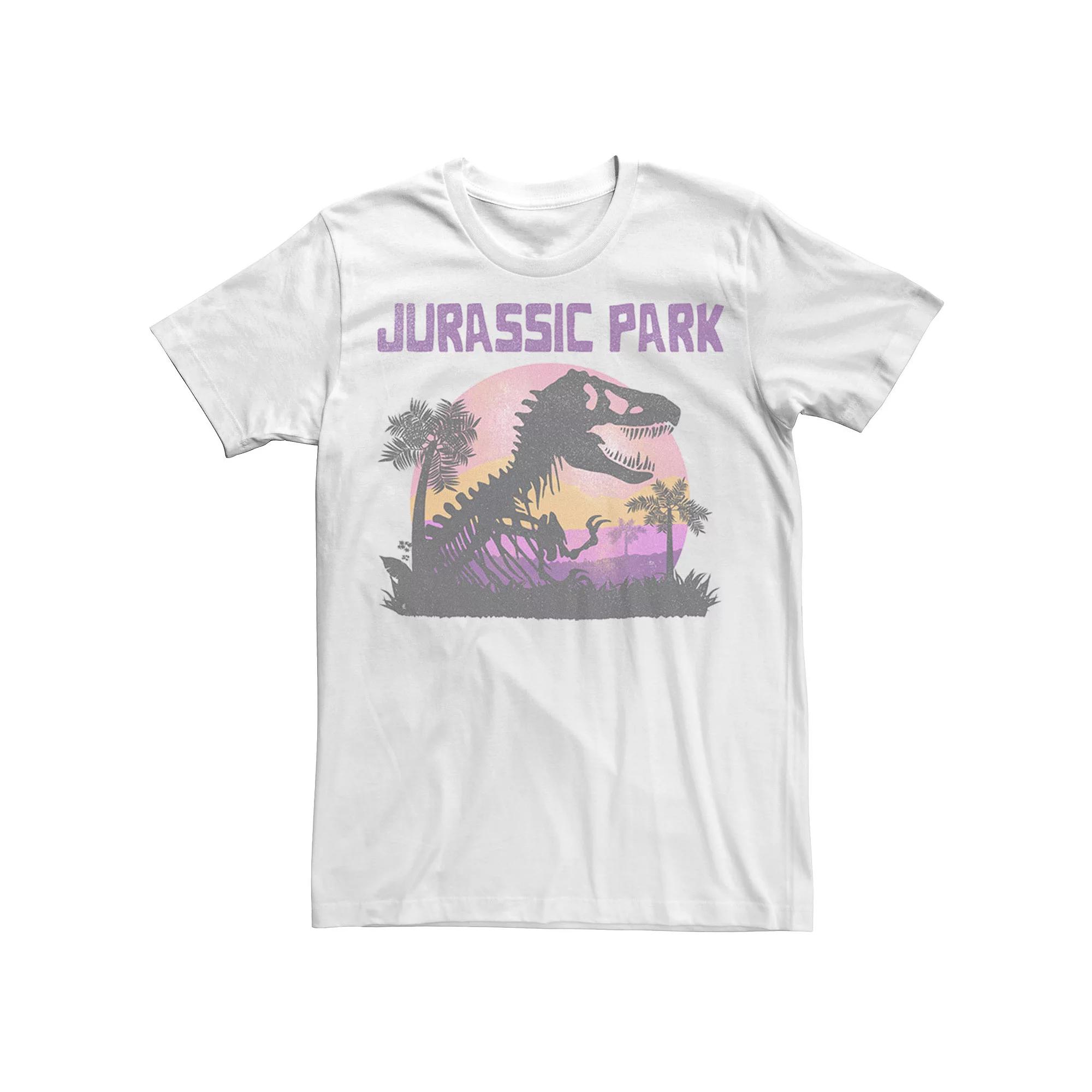 Men's Jurassic Park Purple Hue Sunset Silhouette Tee, Size: XS, White Product Image