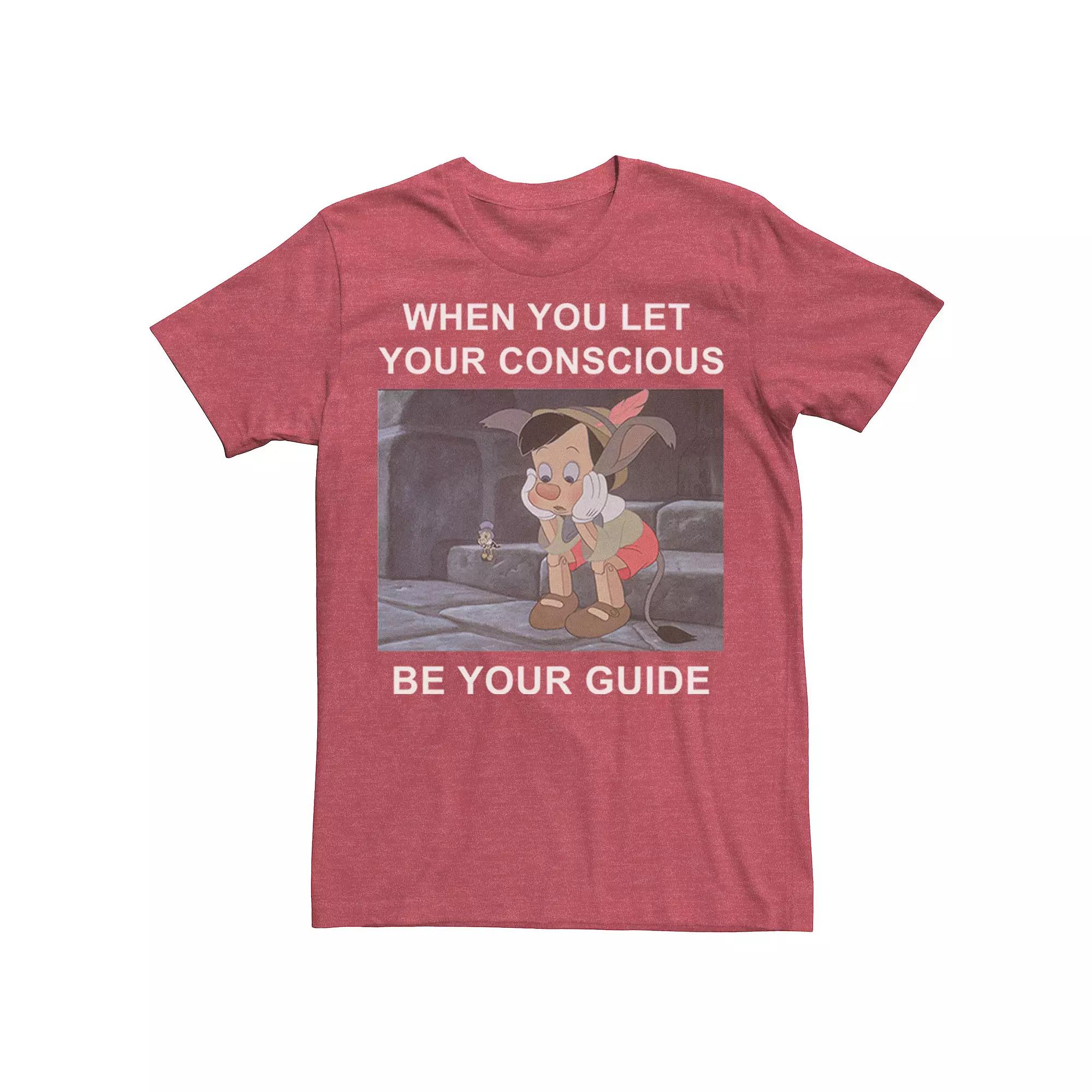 Disneys Pinocchio When You Let Your Conscious Be Your Guide Mens Tee Red Grey Product Image