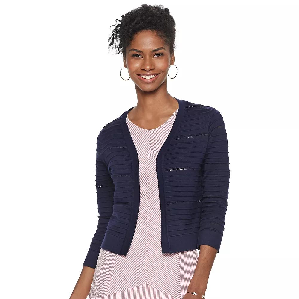 Women's Nina Leonard Open-Weave Knit Bolero, Size: Large, Blue Product Image