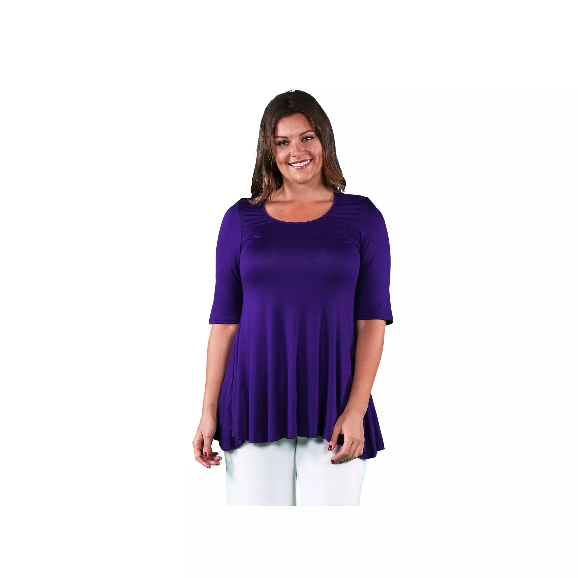 Plus Size 24Seven Comfort Apparel Elbow Swing Tunic Top, Women's, Size: 6X, Purple Product Image