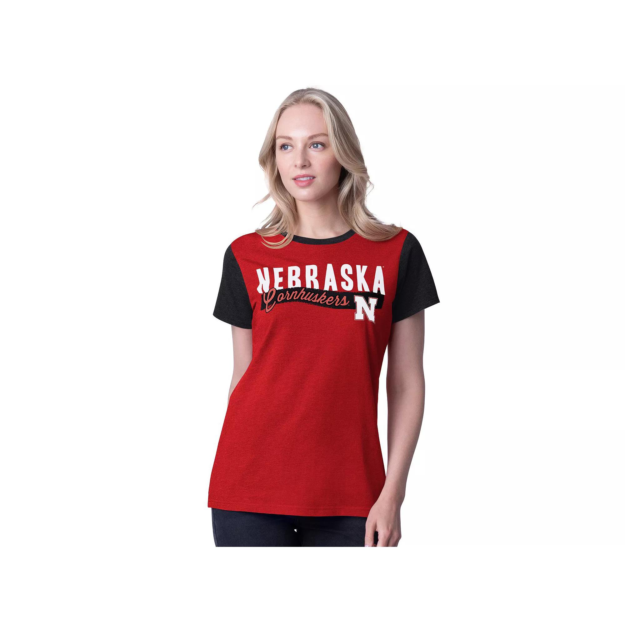 Women's G-III 4Her by Carl Banks Scarlet Nebraska Huskers Racer Crewneck Ringer T-Shirt, Size: XL, Red Product Image