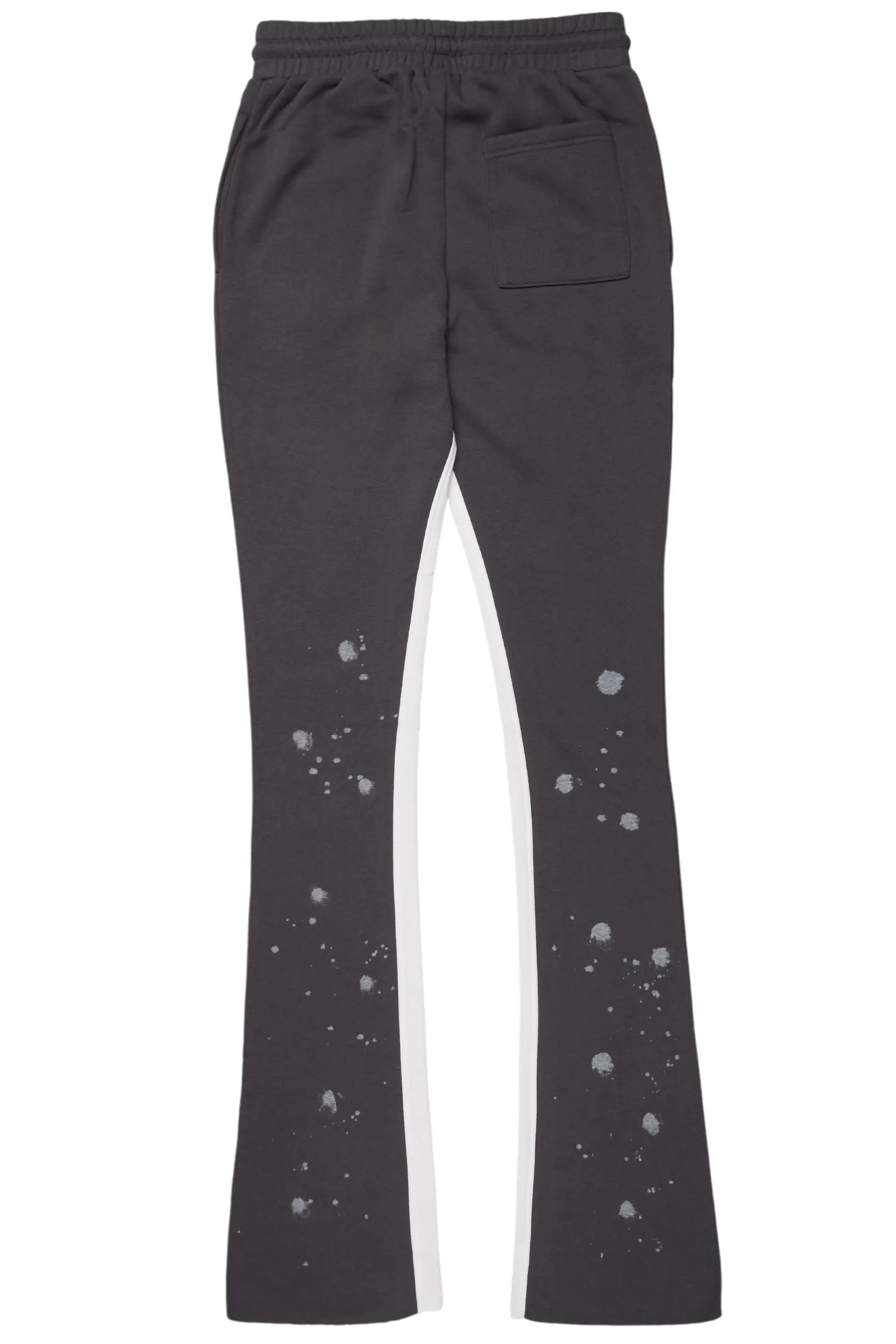 Uko Vintage Grey Patchwork Stacked Flare Track Pant Male Product Image