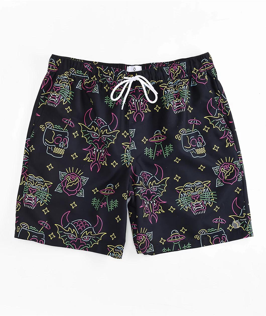Empyre Grom Neon Lights & Black Board Shorts Product Image