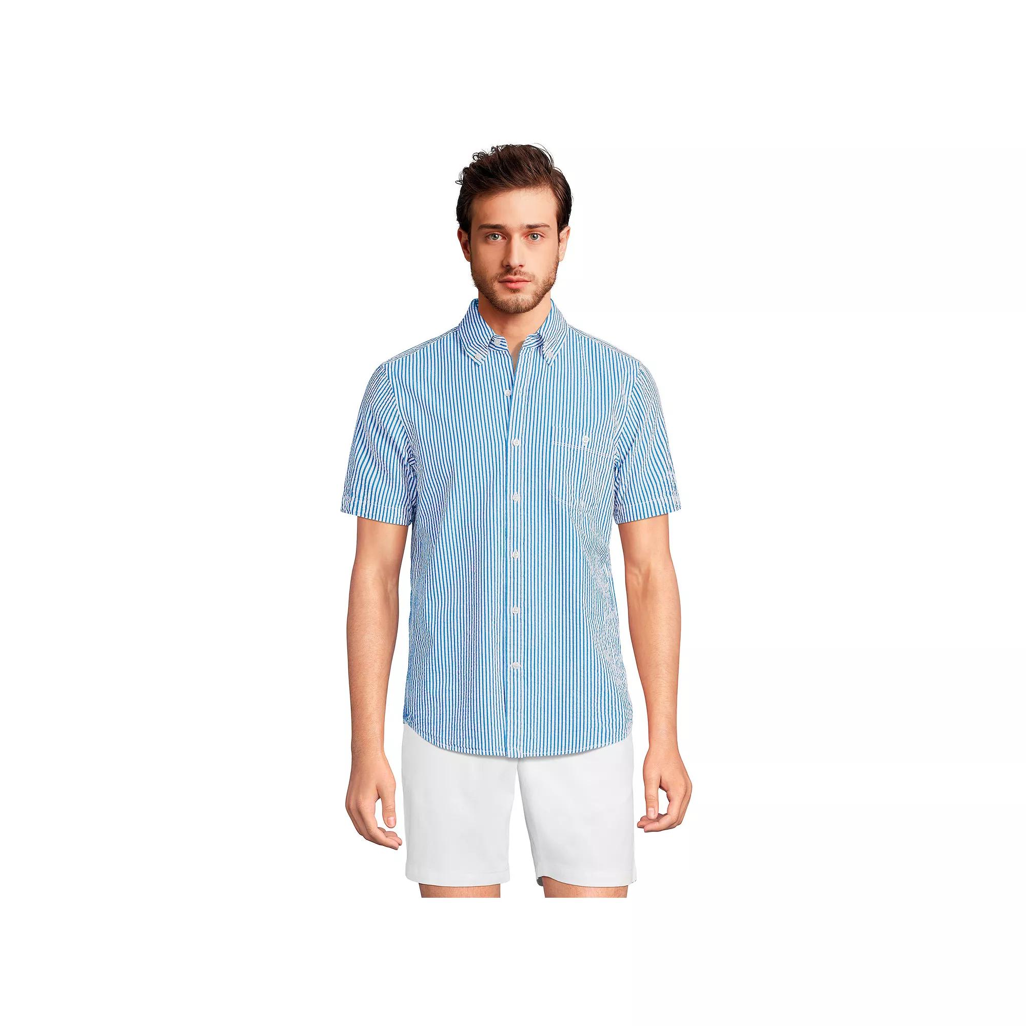 Men's Lands' End Button-Down Seersucker Shirt,  Product Image