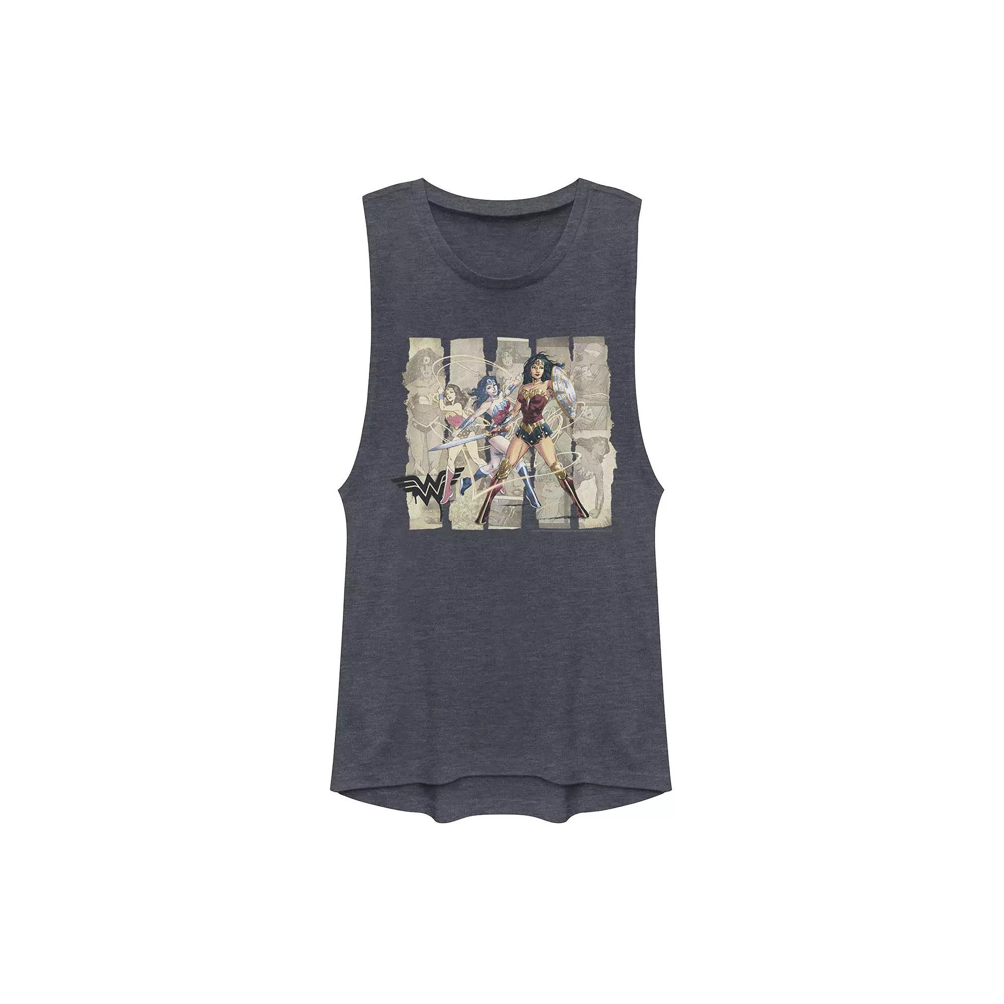 Juniors' DC Comics Wonder Woman Paper Strips Portrait Muscle Tank Top, Girl's, Size: XS, Denim Grey Product Image