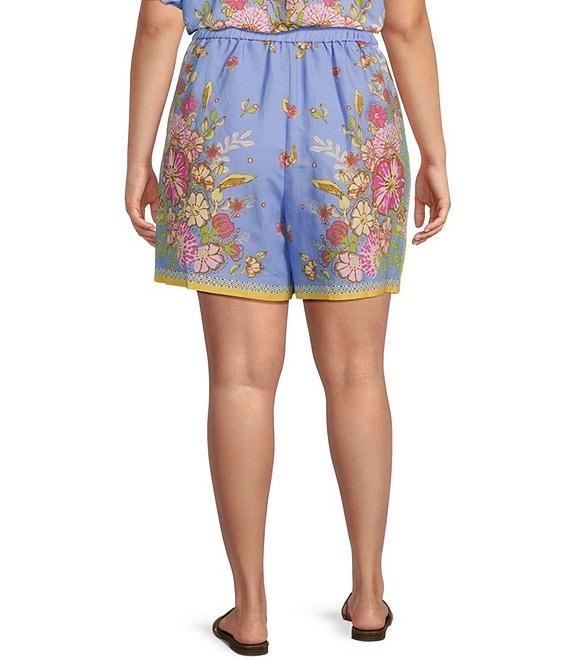 Skies Are Blue Plus Size Floral Border Coordinating Elastic Back Shorts Product Image