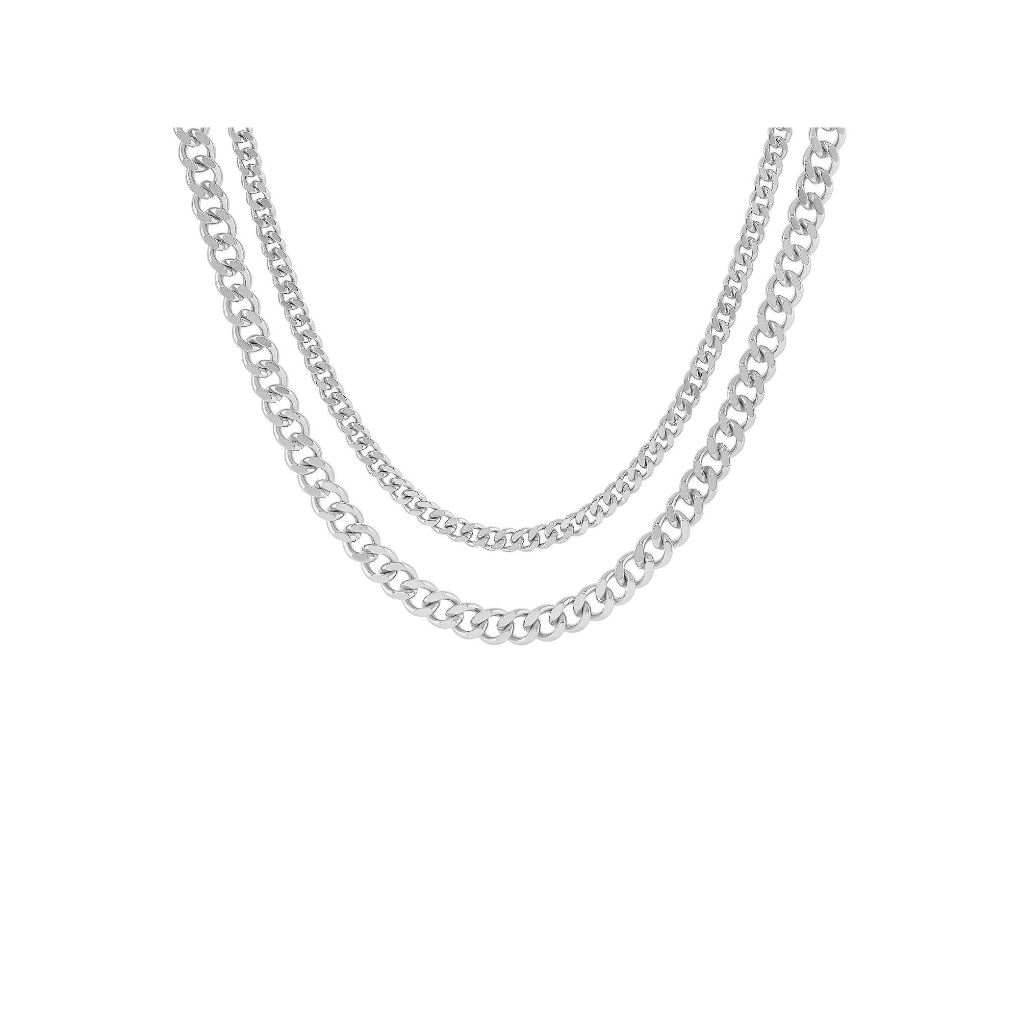 PRIMROSE Double Curb Chain Necklace Set, Women's, Silver Tone Product Image