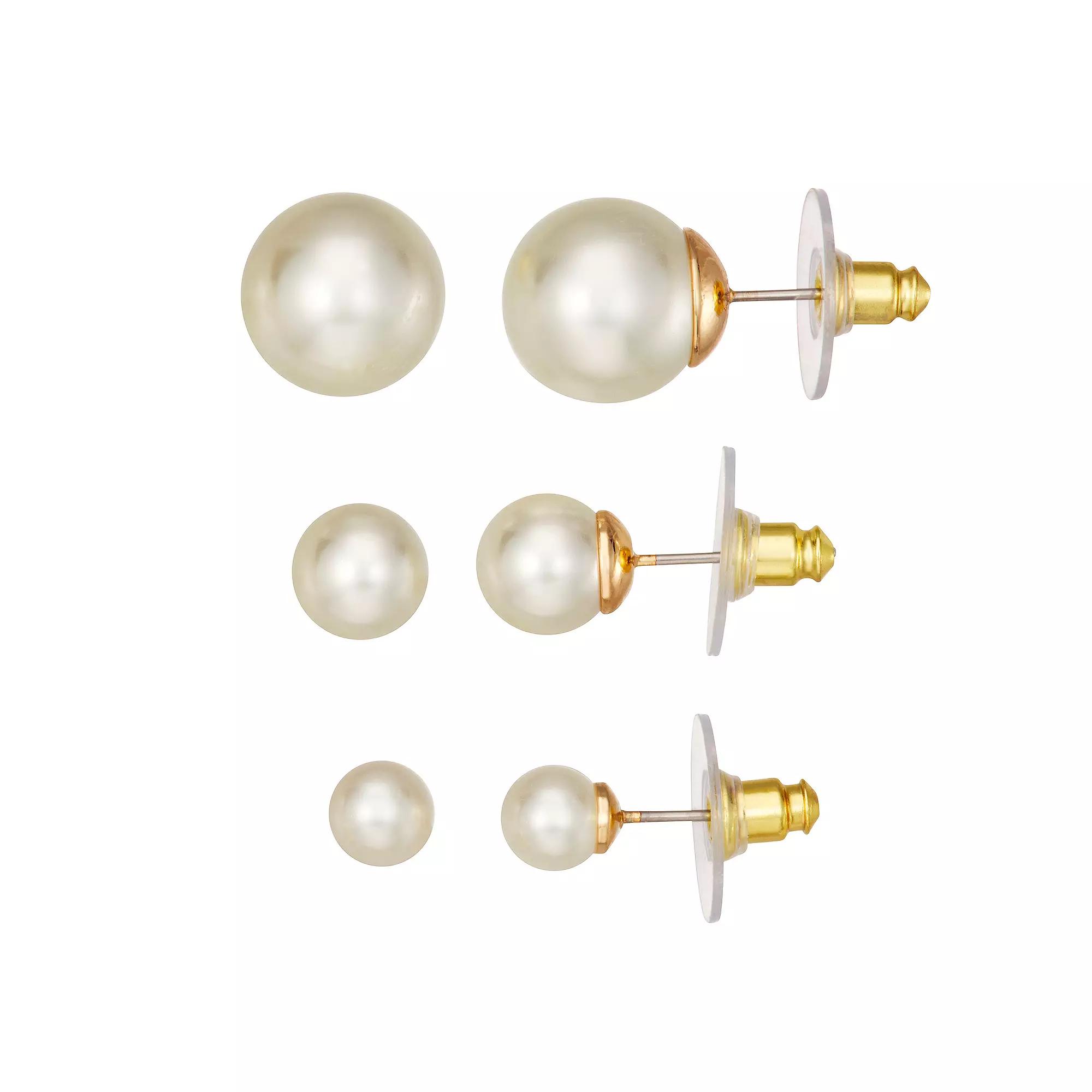 You're Invited Gold Tone Stud Earring Trio Set, Women's Product Image