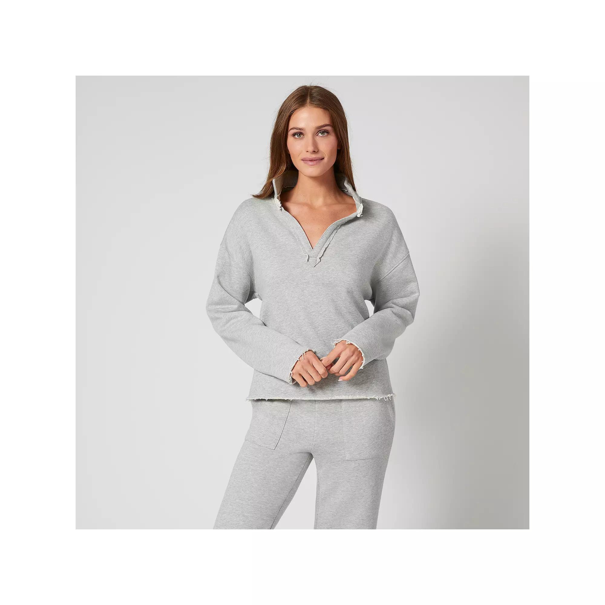 Womens Grey & Gray French Terry Split Neck Top, Women's, Size: Large, Feather Grey Product Image