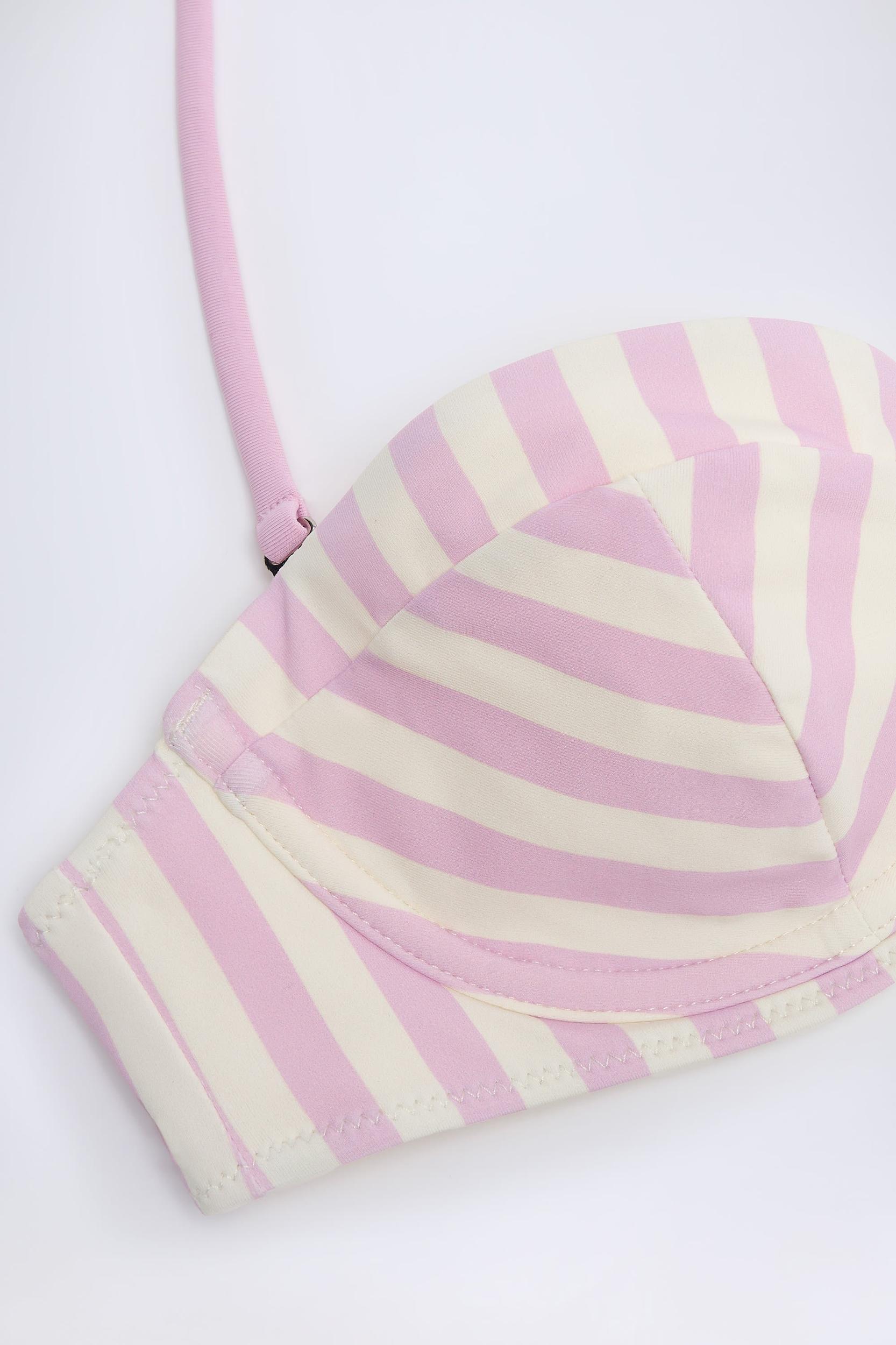 Underwired Halterneck Balconette Bikini Top in Mauve Stripe Product Image