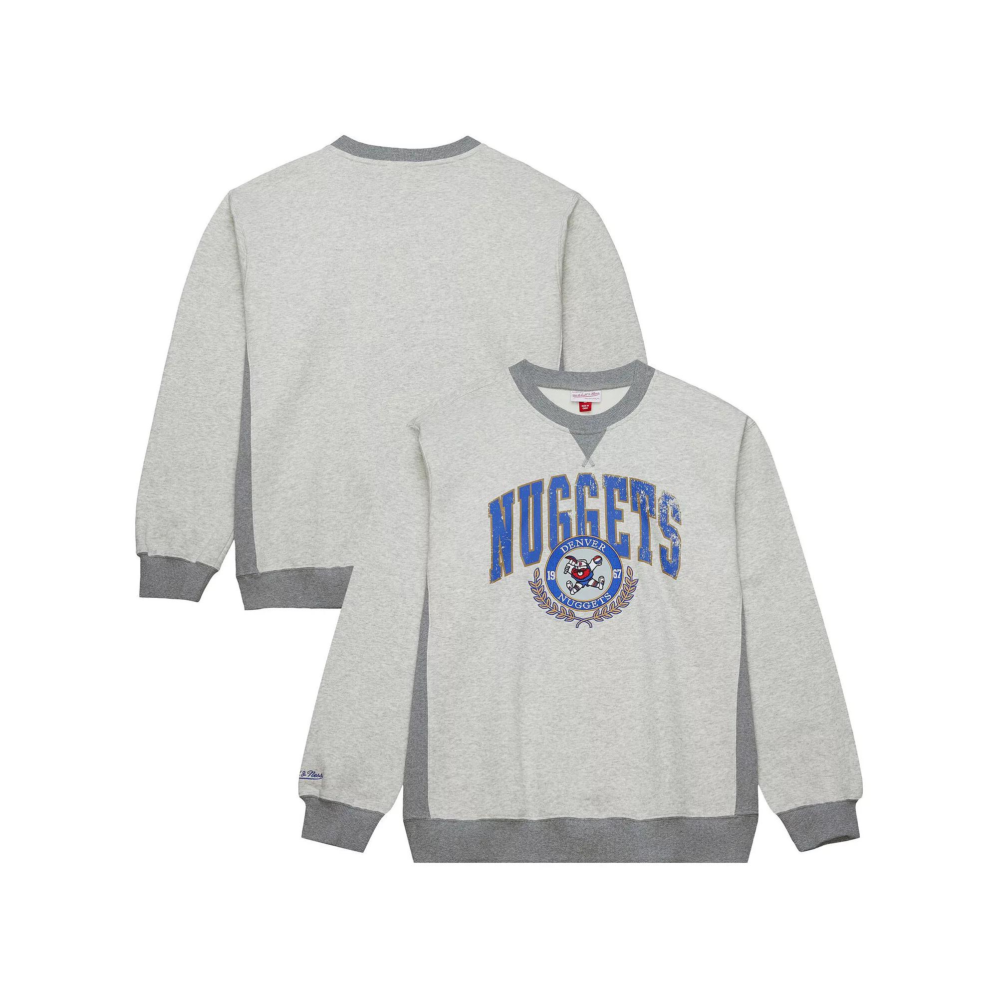Men's Mitchell & Ness Heather Gray Denver Nuggets Vintage Logo Pullover Sweatshirt,  Product Image