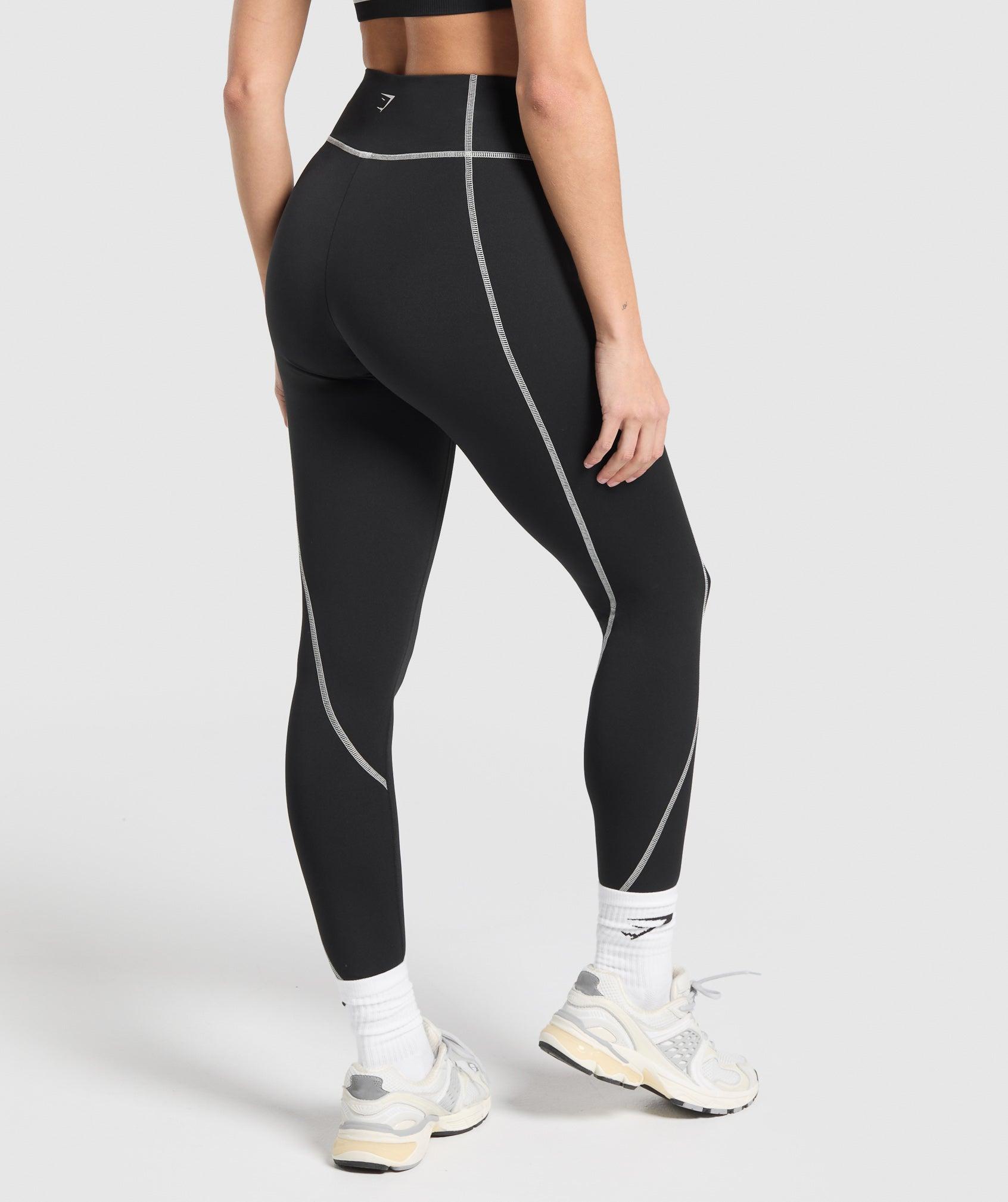 Gymshark Retro Contrast Stitch Leggings - Black/Light Grey Female Product Image