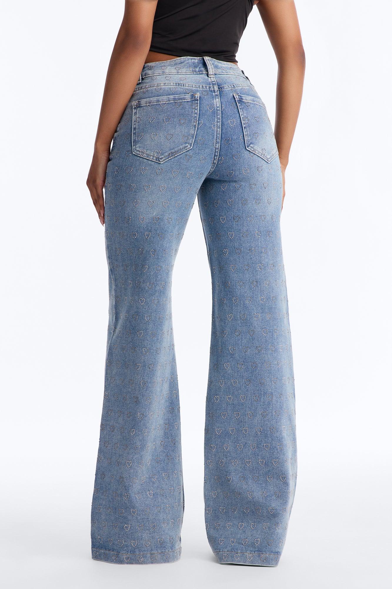 Pulling Heartstrings Stretch Wide Leg Jeans - Light Wash Female Product Image