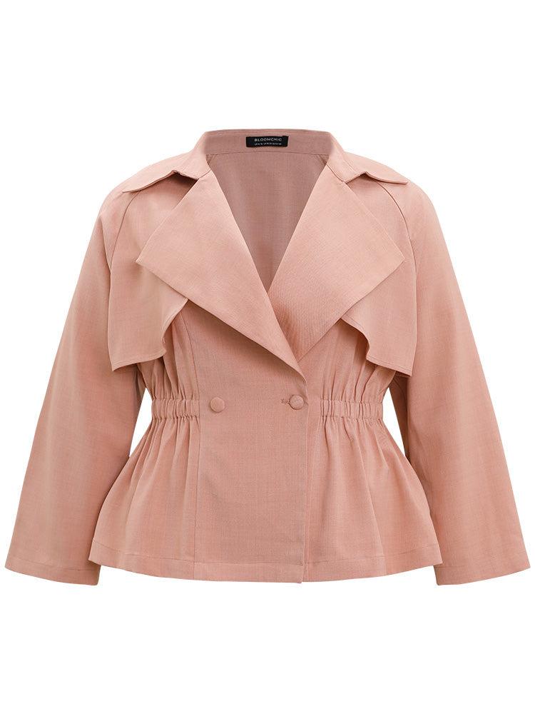 Solid Button Up Elastic Waist Lapel Collar Coat Female Product Image