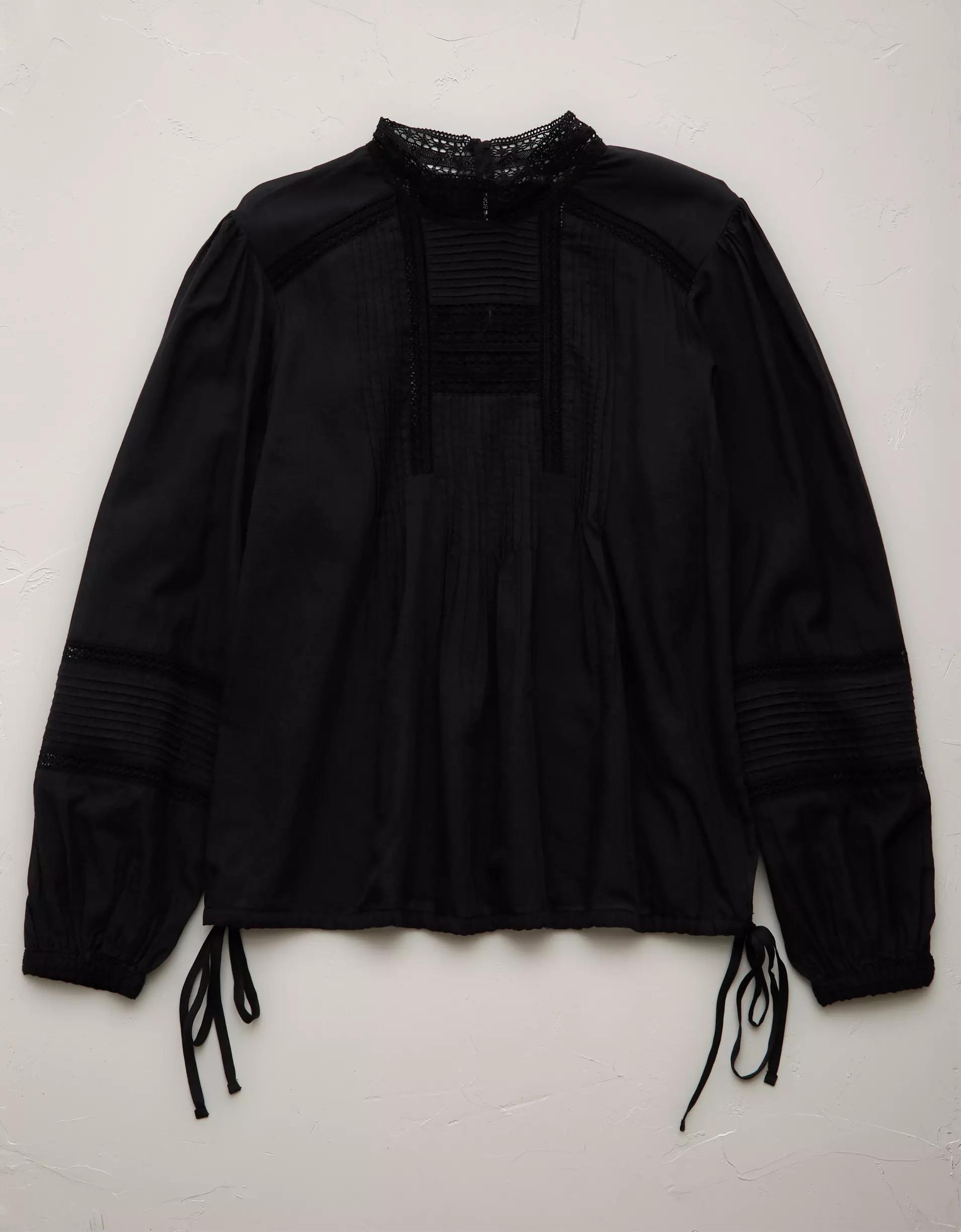 AE77 Premium Lace Peasant Blouse Product Image