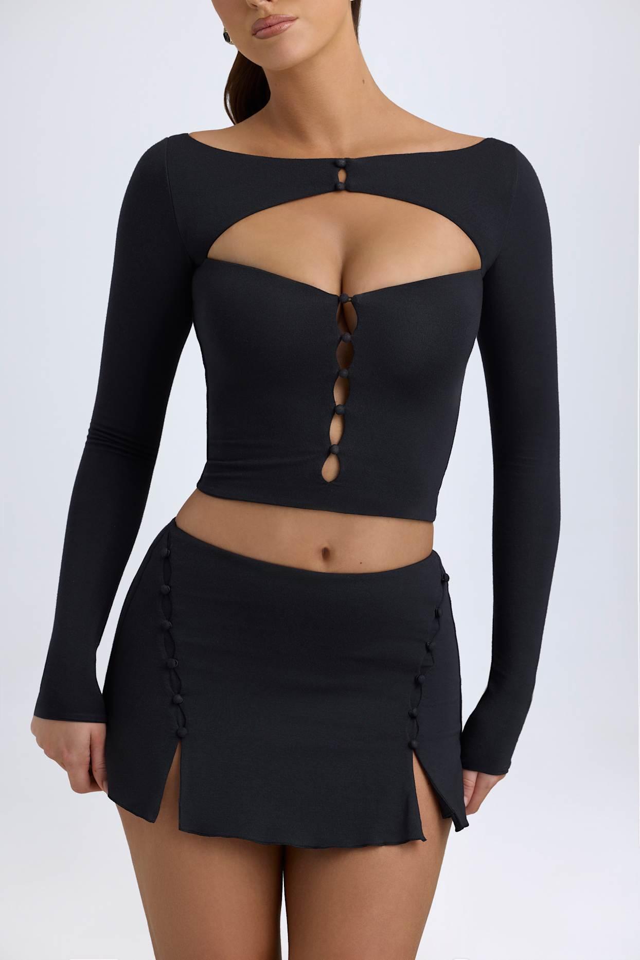 Modal Cut-Out Button-Detail Top in Black Product Image